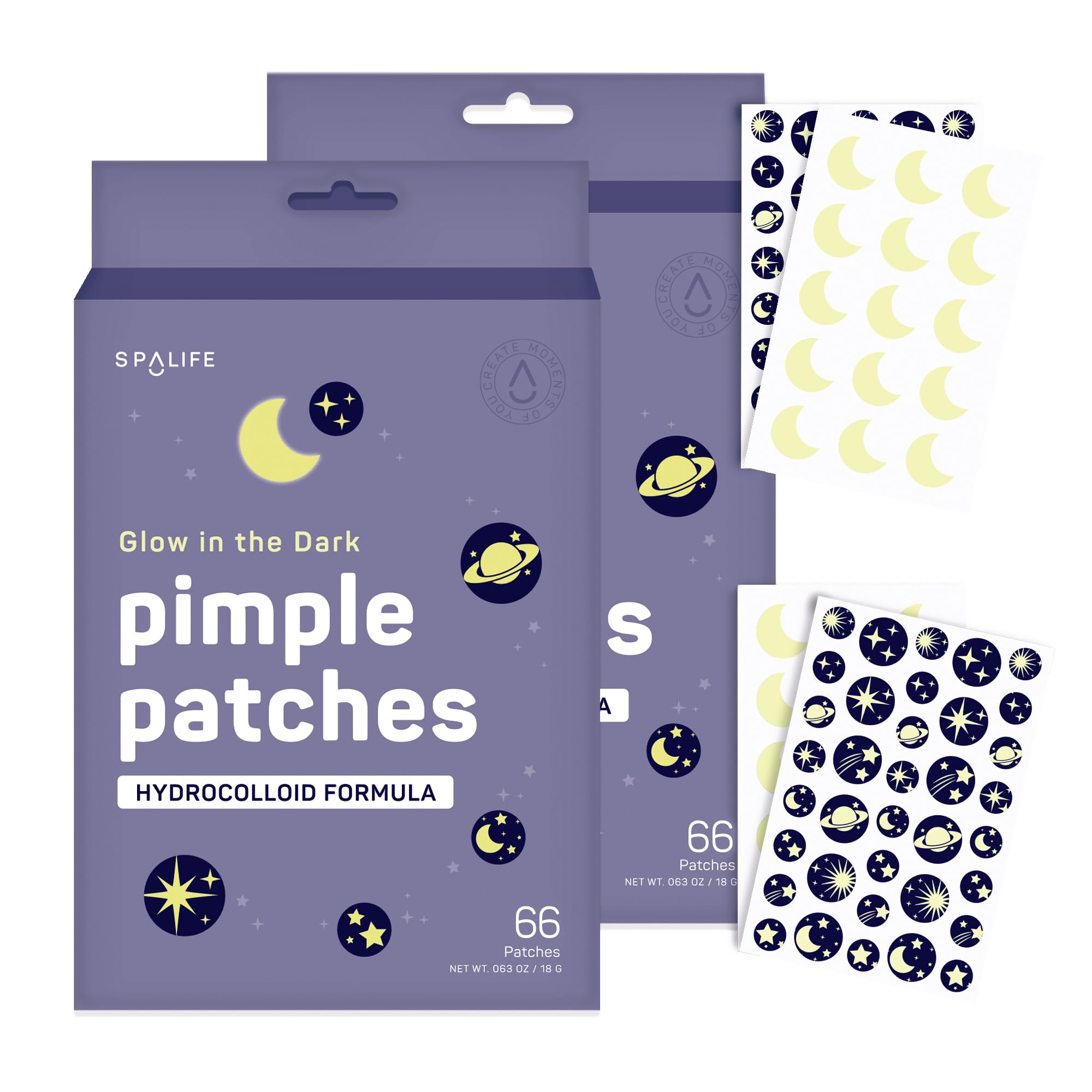 SpaLife Beauty Glow in the Dark Pimple Patches Hydrocolloid Formula for Acne Spots Redness and Oiliness 132 Assorted