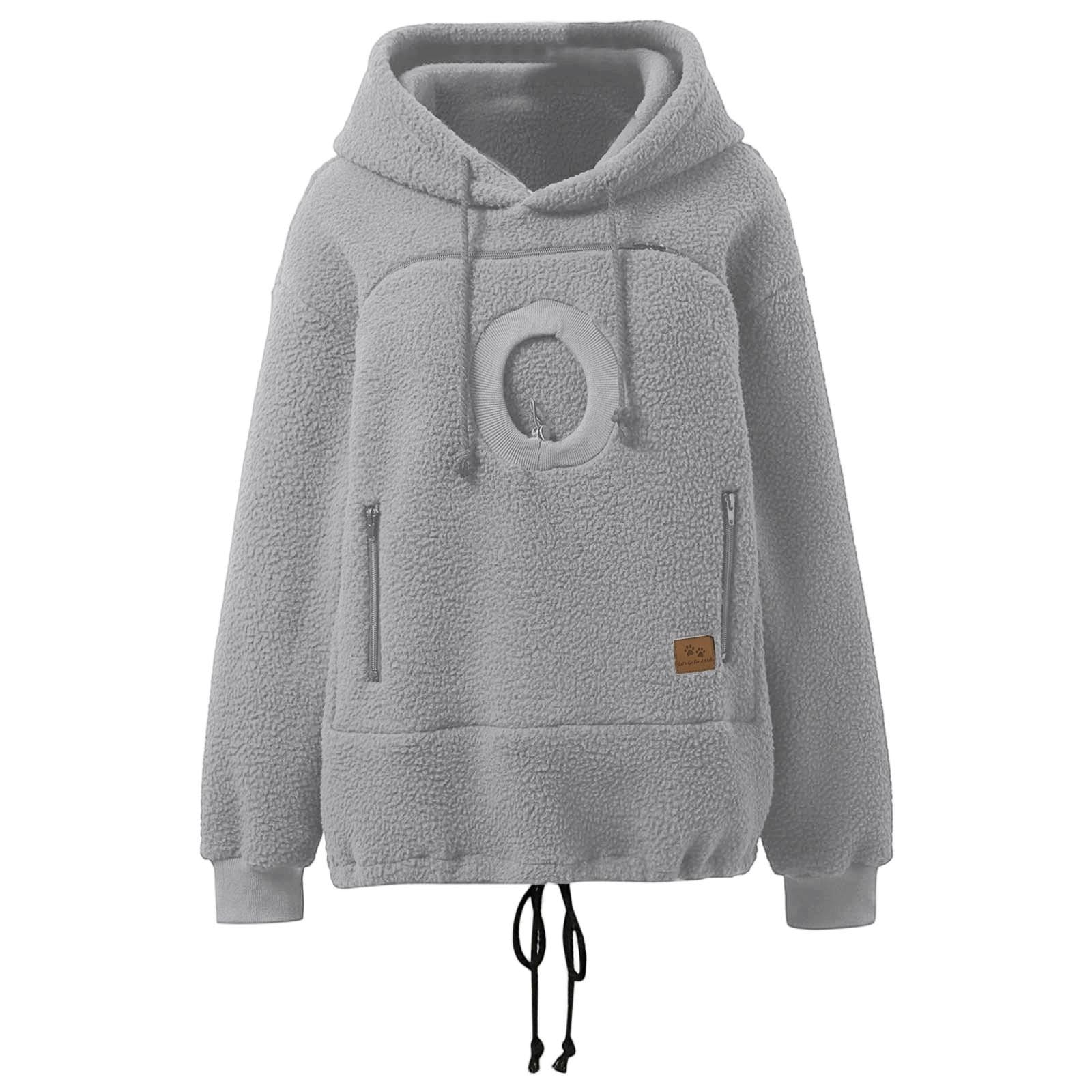 Weihnachts Sweatshirt Damen Hoodiemit Kapuze und Großer Kängurutasche Oversized Sweatshirt Frauen Hoodies mit Katzentasche Lustige Sweatshirts mit Kängurutasche Katzen- und Hunde-Tragetasche Pullover