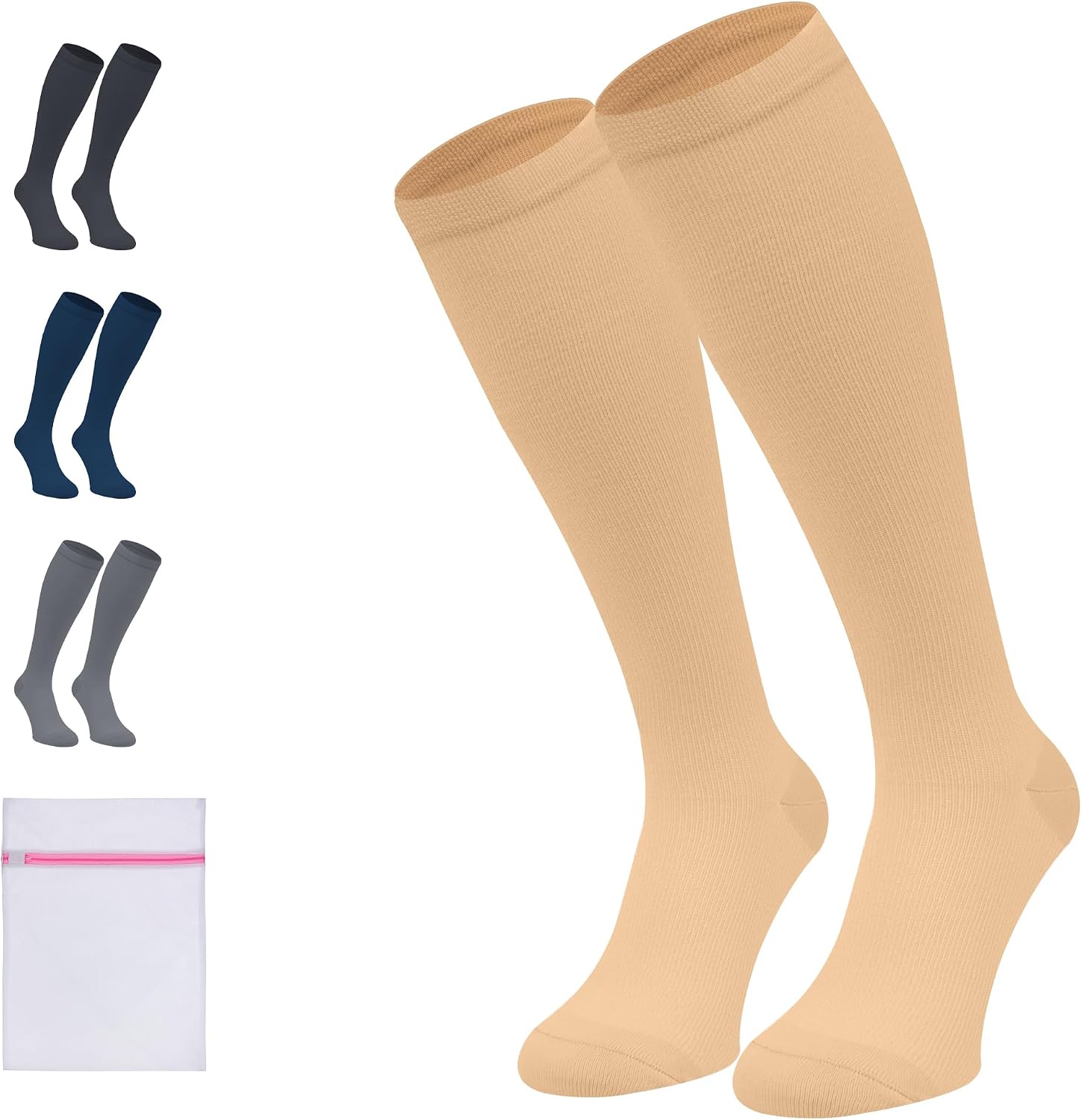 360 RELIEF 2 Pairs Compression Socks for Women & Men - 15-20 mmHg Travel Flight Socks – Graduated Support - Ideal for Running, Cycling & during Maternity + Laundry Bag