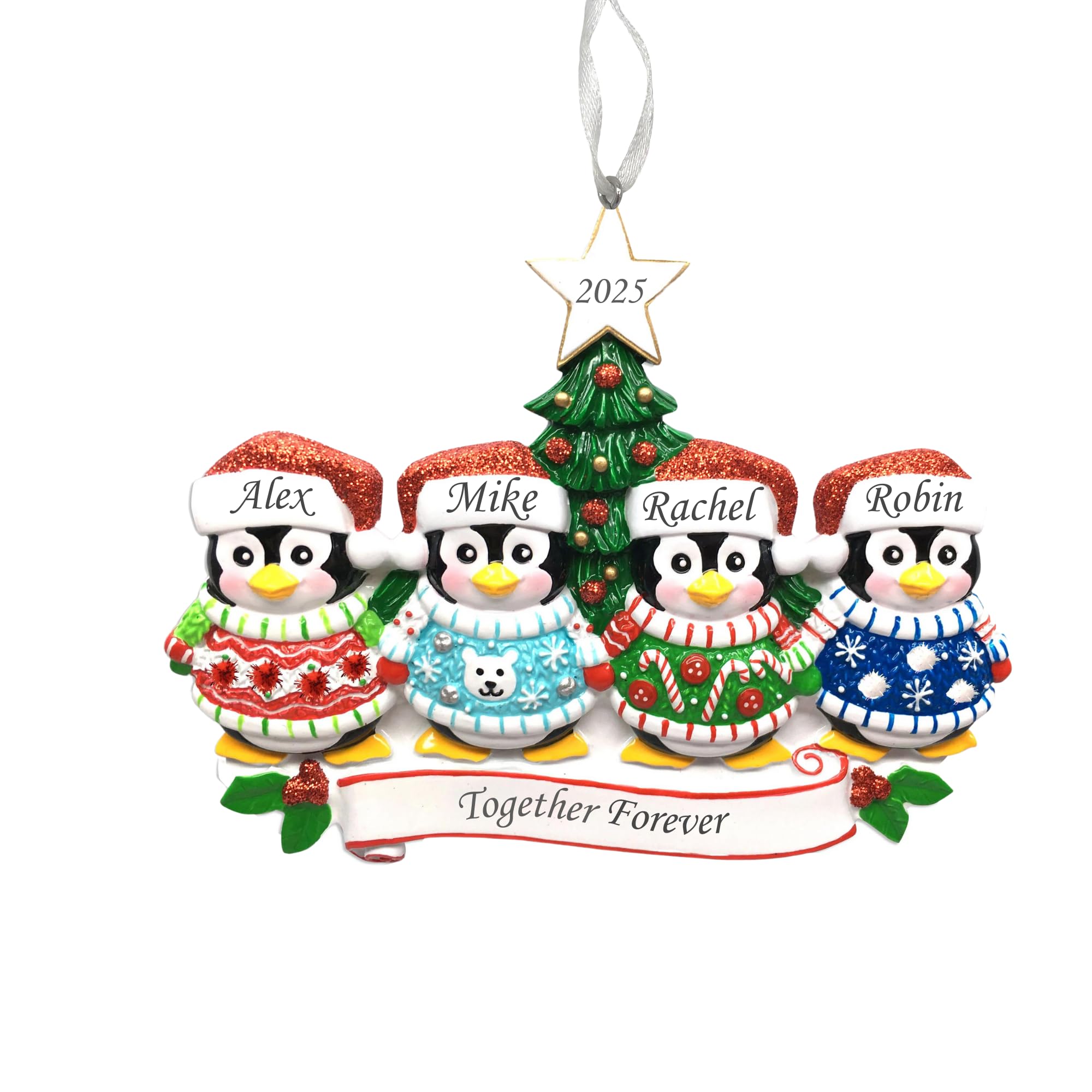 2025 Family Christmas Ornament – Personalized Ornament for Families – Custom Penguin Family Ornament – Holiday Tree Decoration Keepsake Gift (Family of 4)