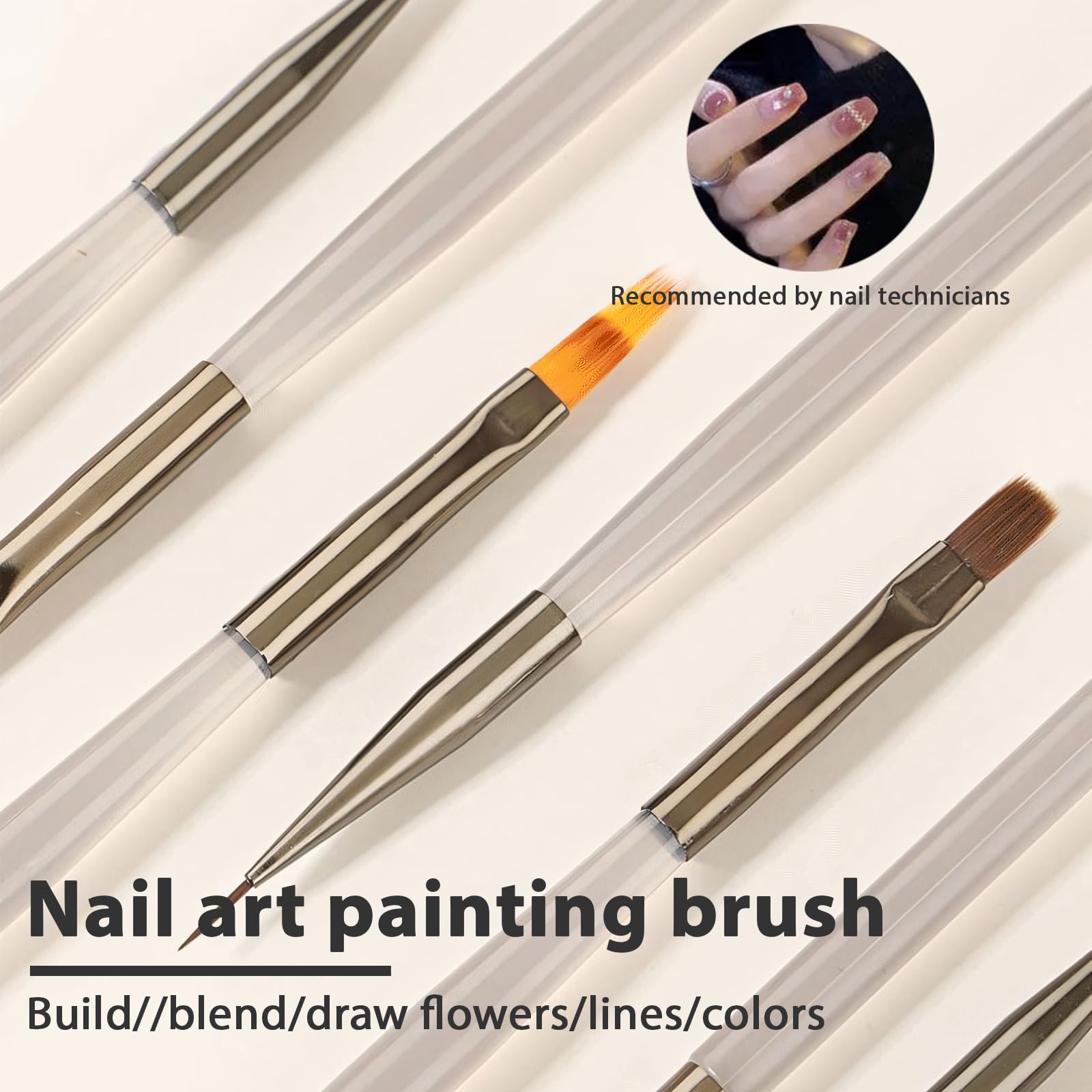 Set 9 Pennelli per Unghie Gel Grigio Ghiaccio,Pennelli per Ricostruzione Unghie e French Nails, Include Pennello Scultura Cristallo e Sfumatore, Set Professionale,per Disegno Lineare e Sfumatura