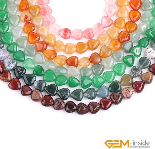 Miniatura 7 de GEM-Inside - Dijes de corazón de 0.394 pulgadas con cuentas de piedra de jade de aventurina verde natural para fabricación de joyas, hilo completo