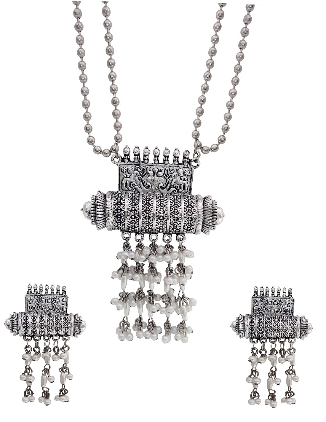 Total Fashion Latast Stylish Boho Trible Silver Oxidised Chain Pendant Necklace Jewellery Set Women for Girls (B08T9DB7MH) Amazon Price History, Amazon Price Tracker