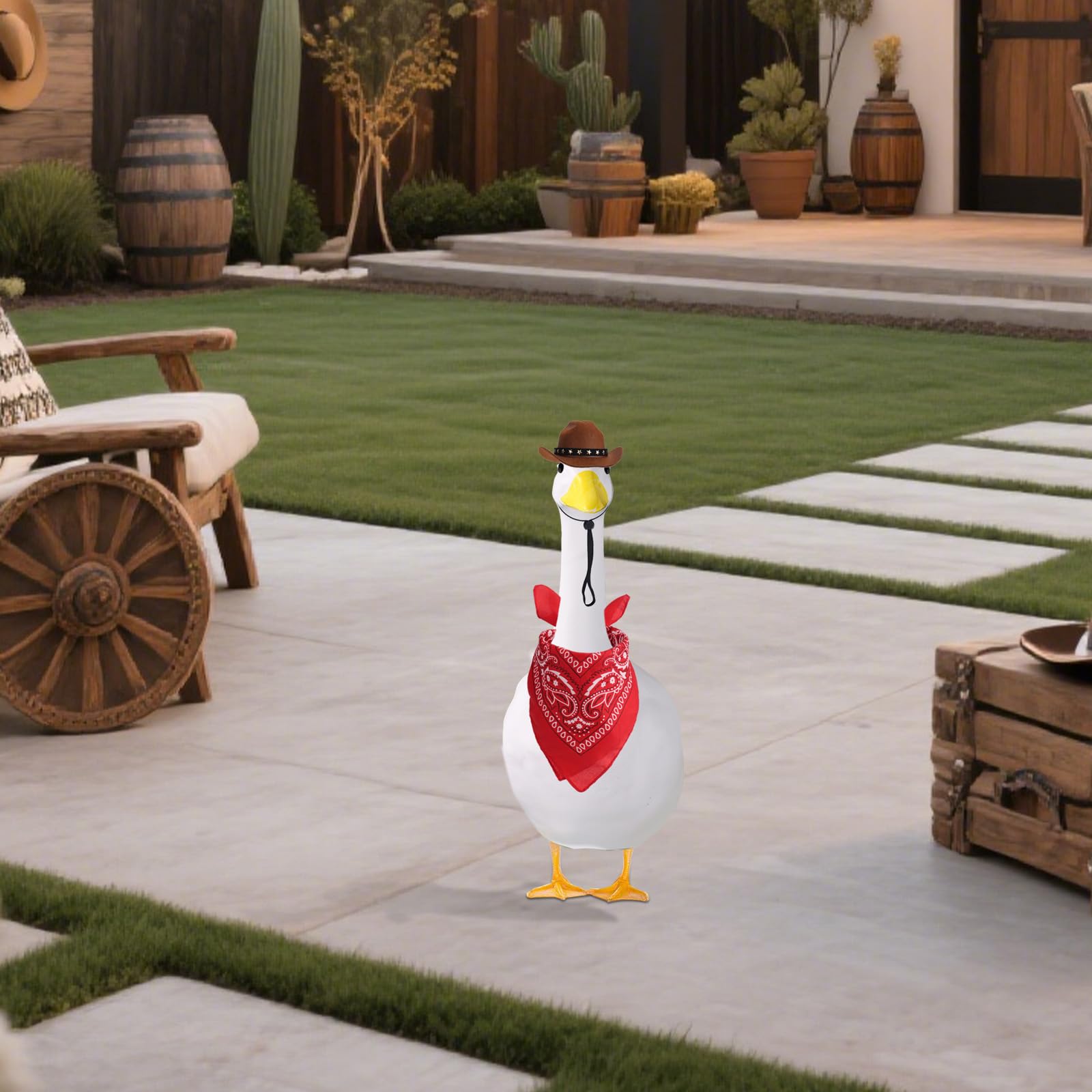 Tinoaly Western Cowboy Porch Goose Outfits, Funny Cement Goose Costume with and Bandana Scarf Garden Yard Decoration for 23" & 17" Lawn Statues - Image 3