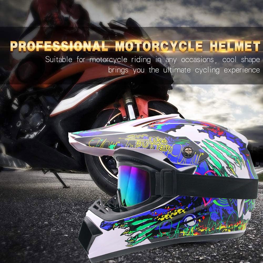 Casque de Motocross, Casque IntéGral DOT Pour Jeunes Enfants, Casque de Moto Tout-Terrain Unisexe Pour Vtt, Dirt Bike, Avec Lunettes, Masque Et Gants(Style 4,M(54-55cm