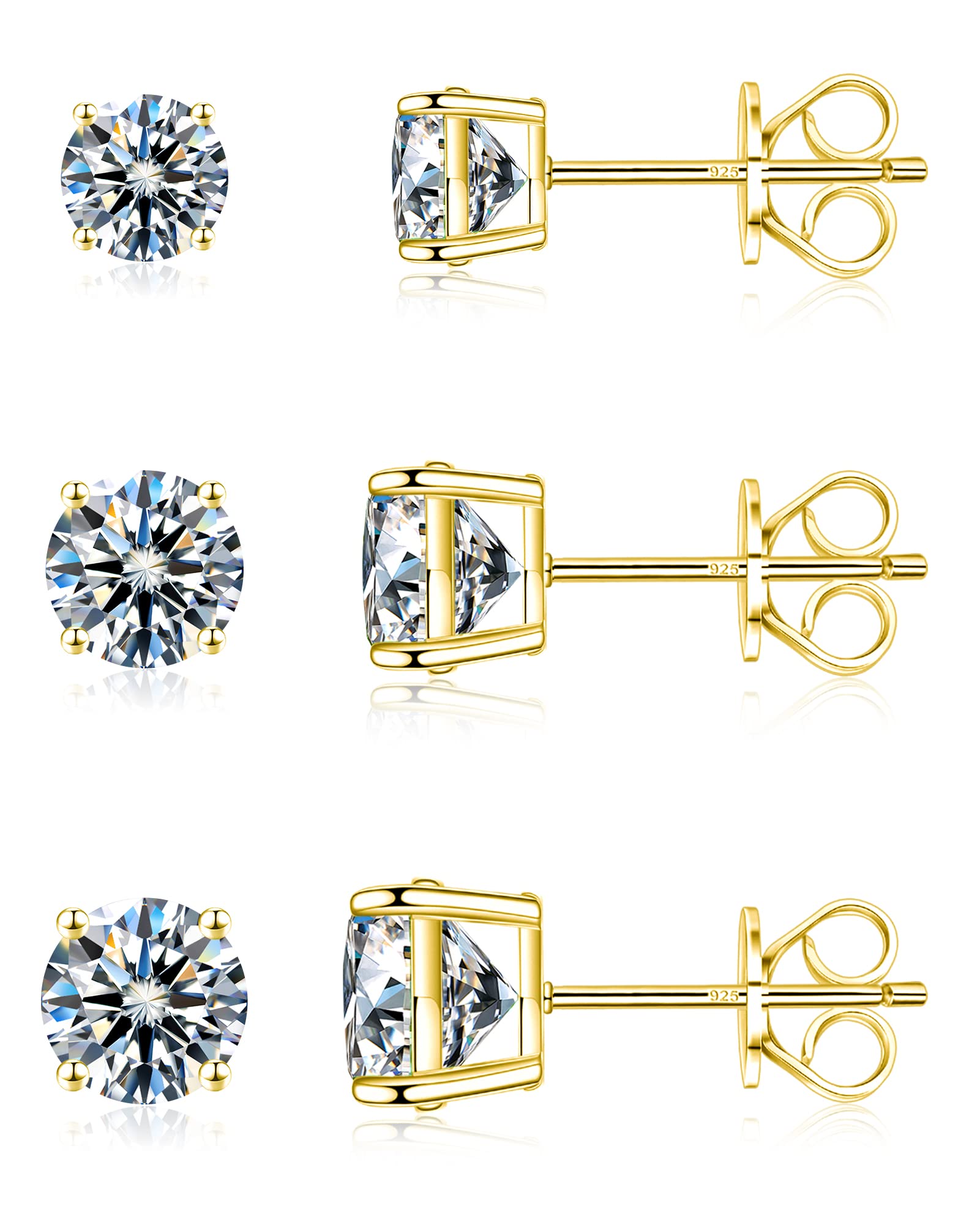 Pendientes de moissanita, aretes de tuerca de moissanita para hombre, plata de ley 925, juego de aretes de tuerca de 0,1 quilates, 0,3 quilates, 0,5 quilates con certificado de autenticidad para