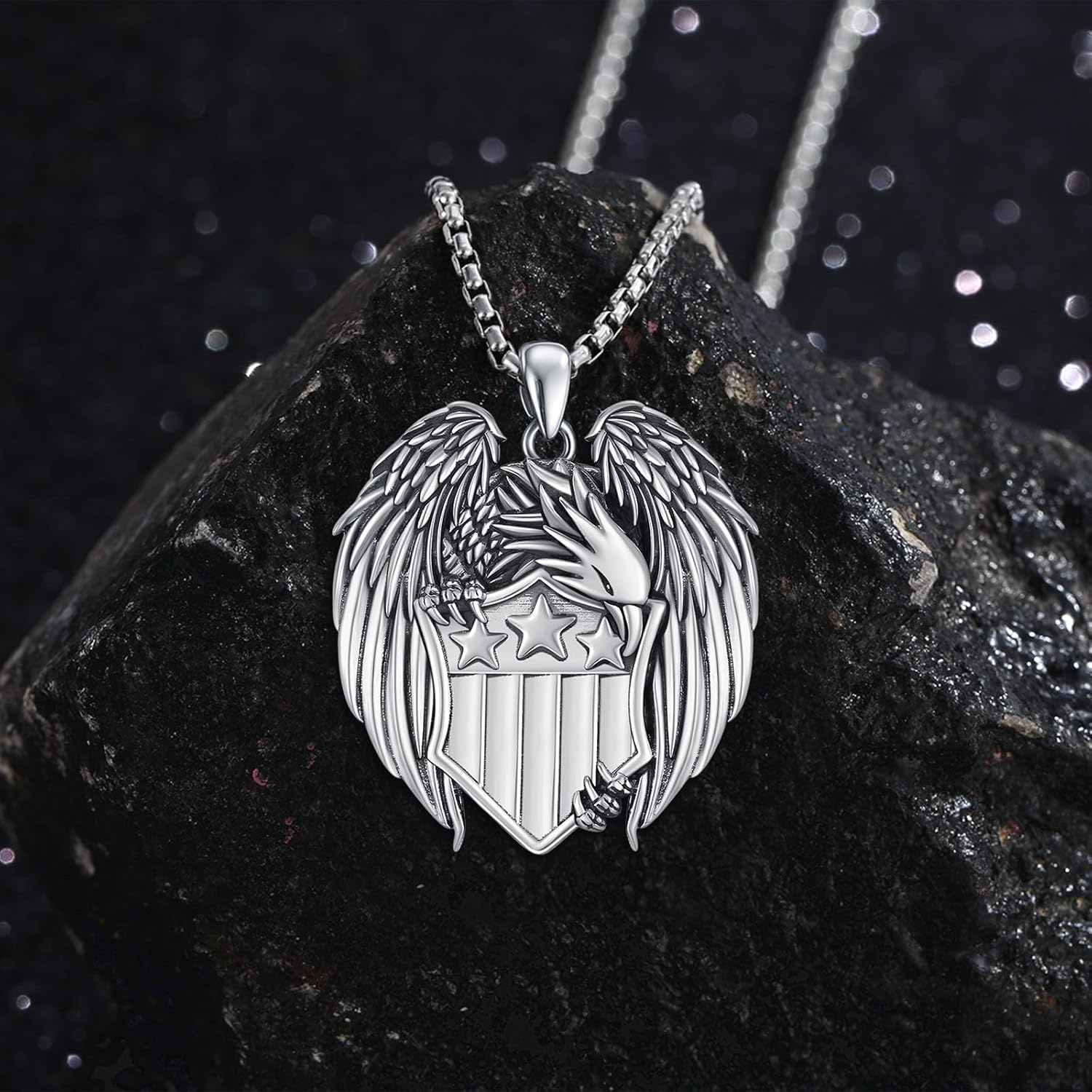 American Flag/Eagle/Star Necklace for Women 925 Sterling Silver Silver/Gold/Black American Flag Pendant 4th of July Jewelry for Wife Sister Girlfriend - Image 3