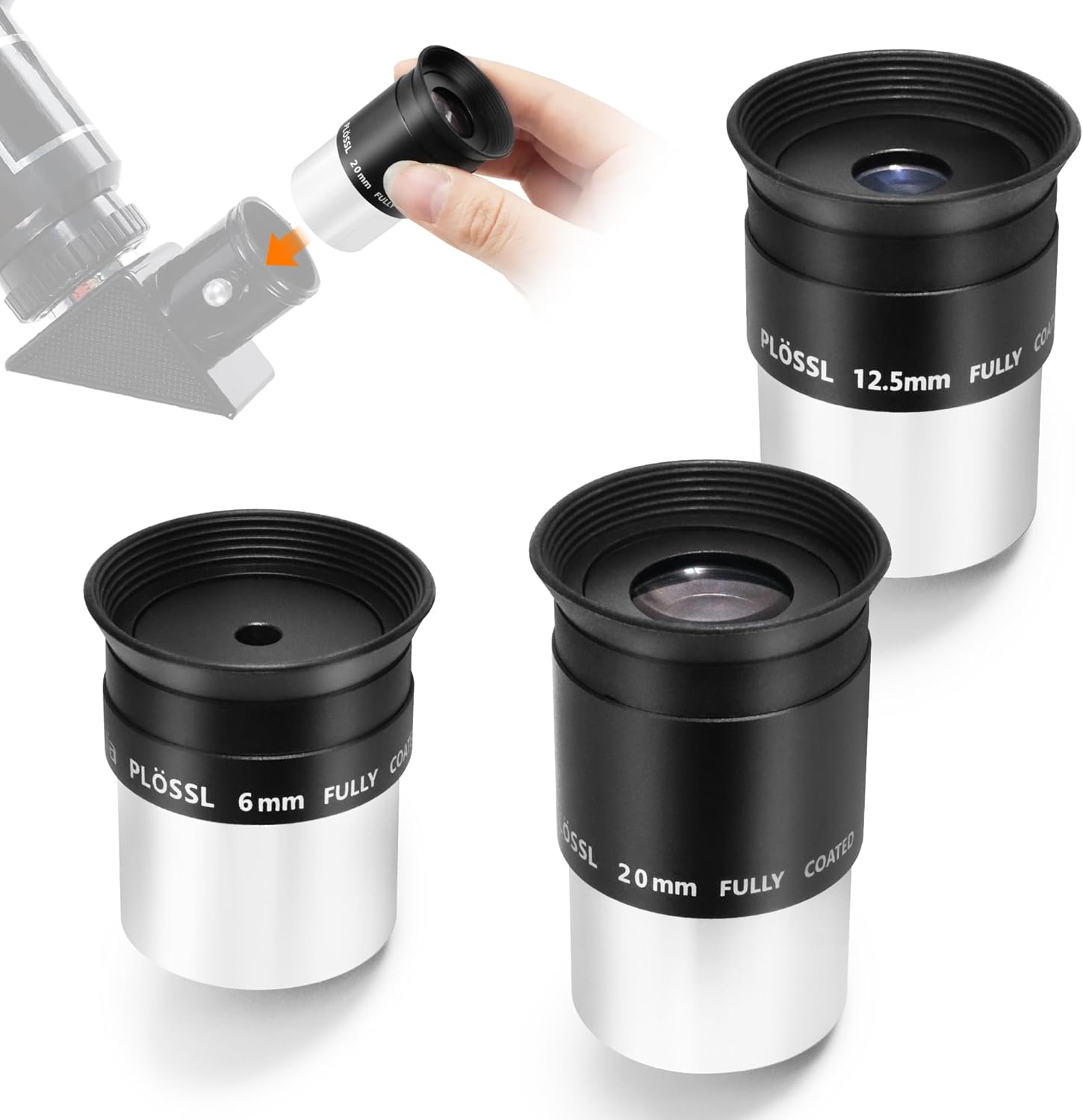 Astromania 1.25-Inch 6mm 12.5mm 20mm Plossl Telescope Eyepiece Set - 4-Element Plossl Design - Threaded for Standard 1.25inch Astronomy Filters
