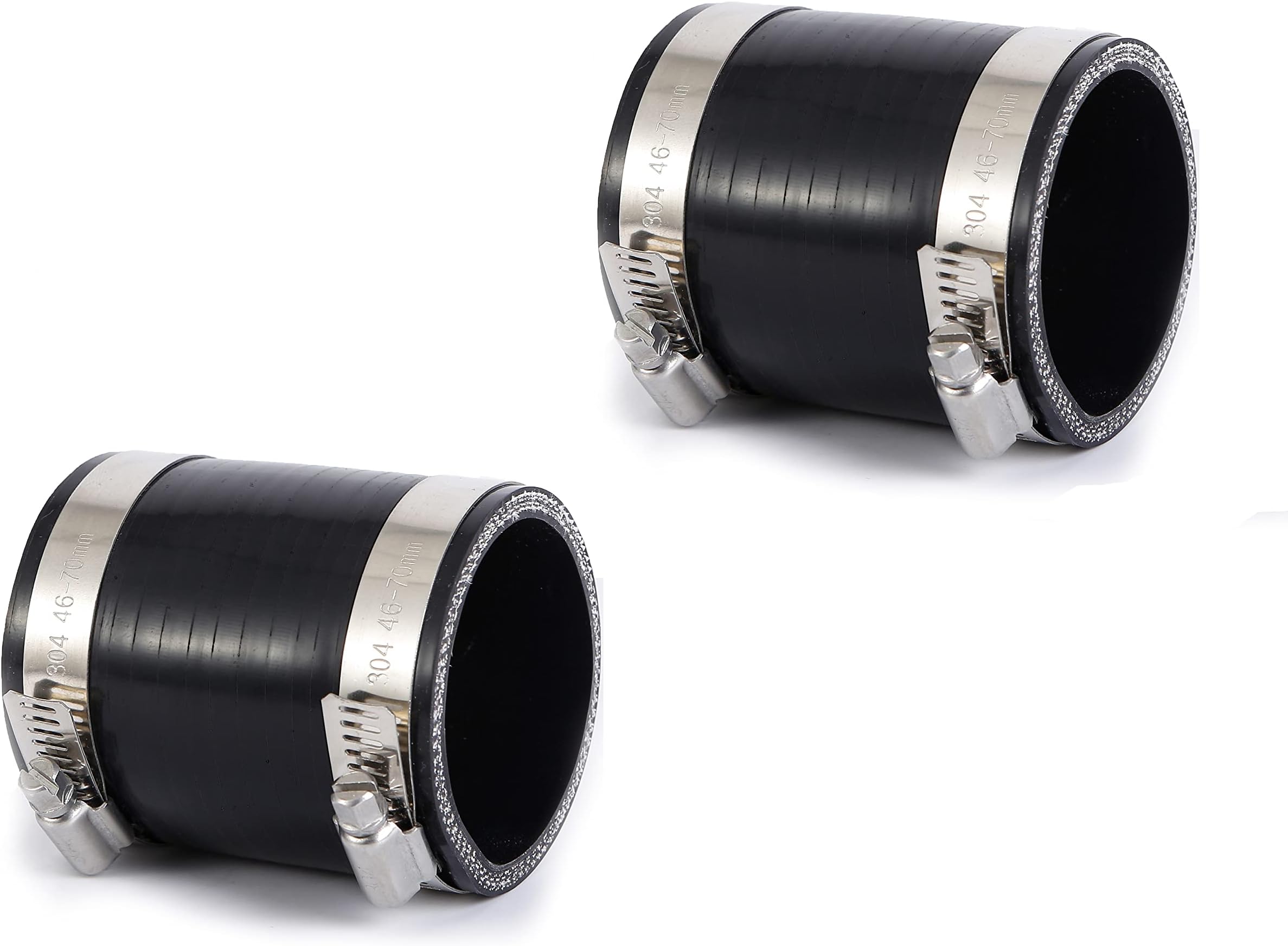 Flexible Straight Silicone Hose Coupler With Stainless Steel Clamps, 2 Pcs 4 Ply Reinforced Silicone Hose for Air Intake,Shop Vac,Marine and Industrial ,Black (2-1/4 inch)