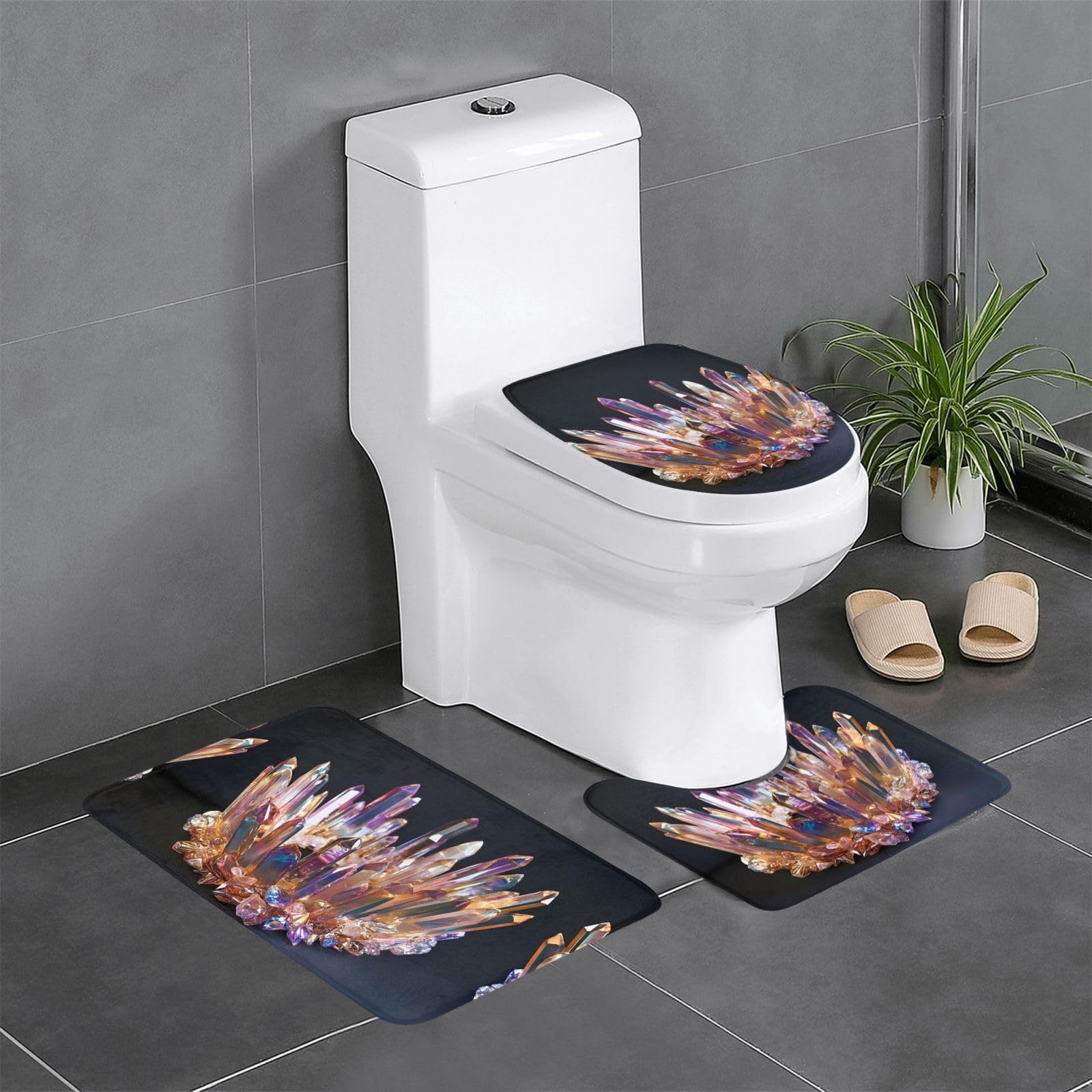 Tapis de bain antidérapant couronne en cristal : lot de 3 pour une salle de bain moderne
