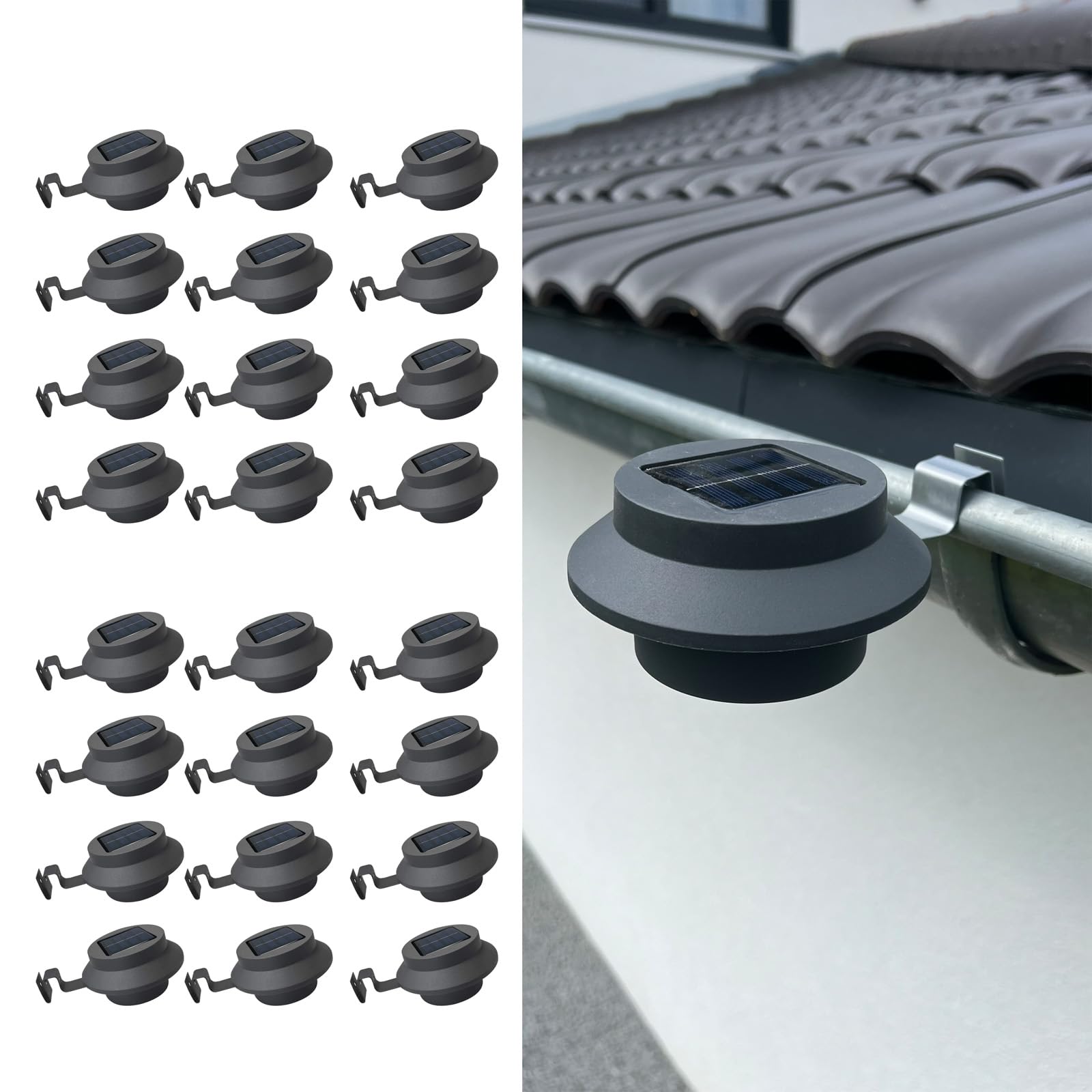 BURI 24 Stück Anthrazit Dachrinnen Solarleuchten Wandleuchten Wegeleuchten Außenlampe LED Solarleuchten IP44 für Dekor Zaun Straße Garten Terrasse Dachrinne Regenrinne