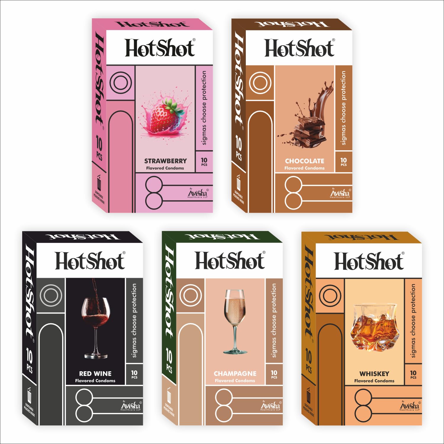 HOTSHOT Condom All Flavour - Strawberry, Chocolate, Red Wine, Champagne and Whiskey Flavored Condoms, 50 Count-image-6