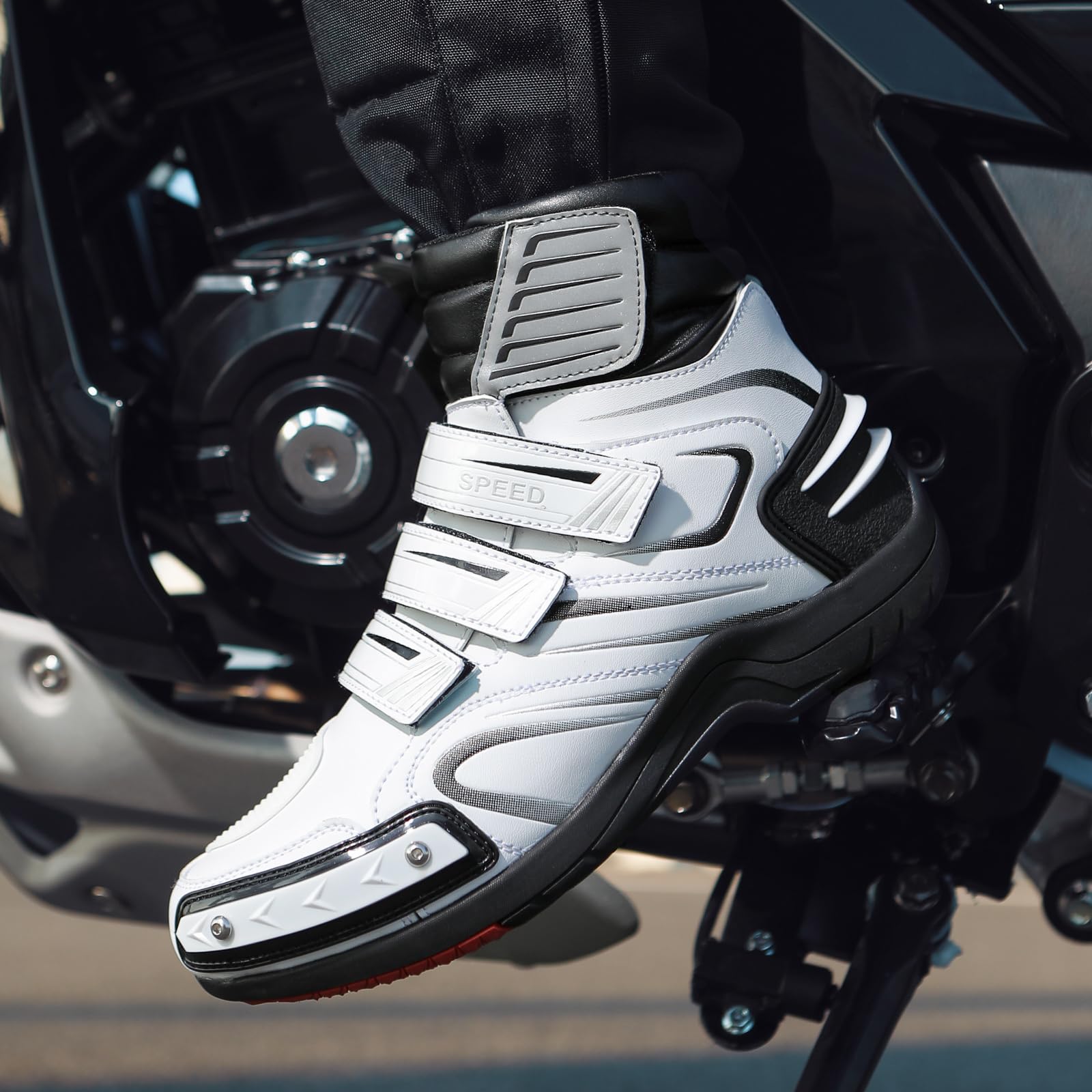 Scarpe da Moto Stivali da Moto da Strada da Uomo Autoadesivi con Supporto per La Caviglia per La Guida in Viaggio
