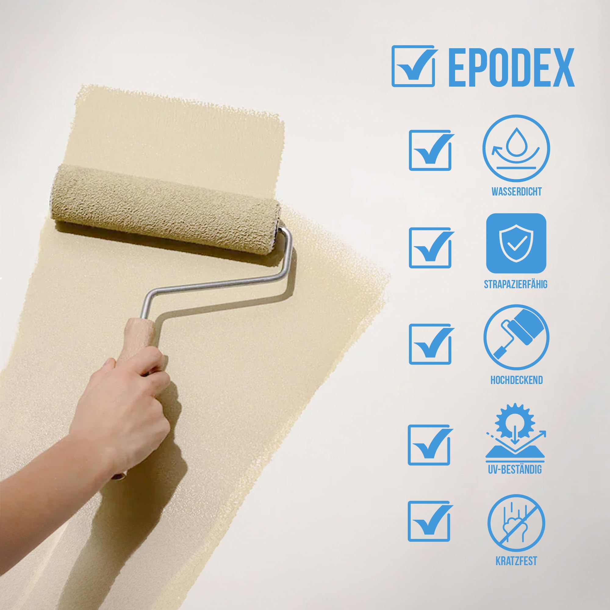 EPODEX Poolfarbe, Schwimmbadfarbe - Himmelblau Pastell | UV-beständig, elastisch & langlebig 2K PU Paint, für Beton-, Chlor- & Salzwasserpools, Matt, 2kg – deckt 9 m² (2 Anstriche)