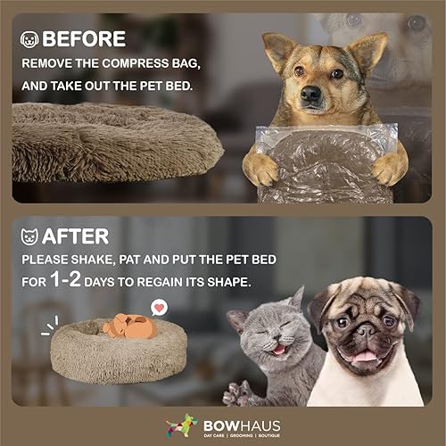 Miniatura 8 de Cama para mascotas con forma de dona calmante de 2430 pulgadas para gatos y perros pequeñosmedianos, parte inferior antideslizante, lavable,