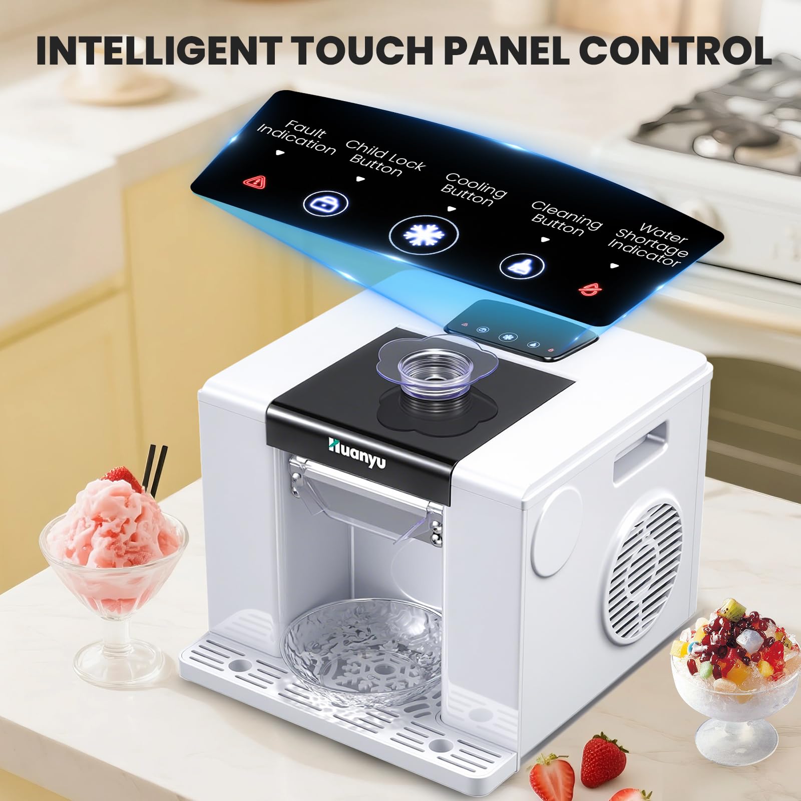 Huanyu Snowflake Ice Machine 60kg/24H 280W Rasiereis-Maschine Schnellkühlende Schneeflocken-Eis-Maschine