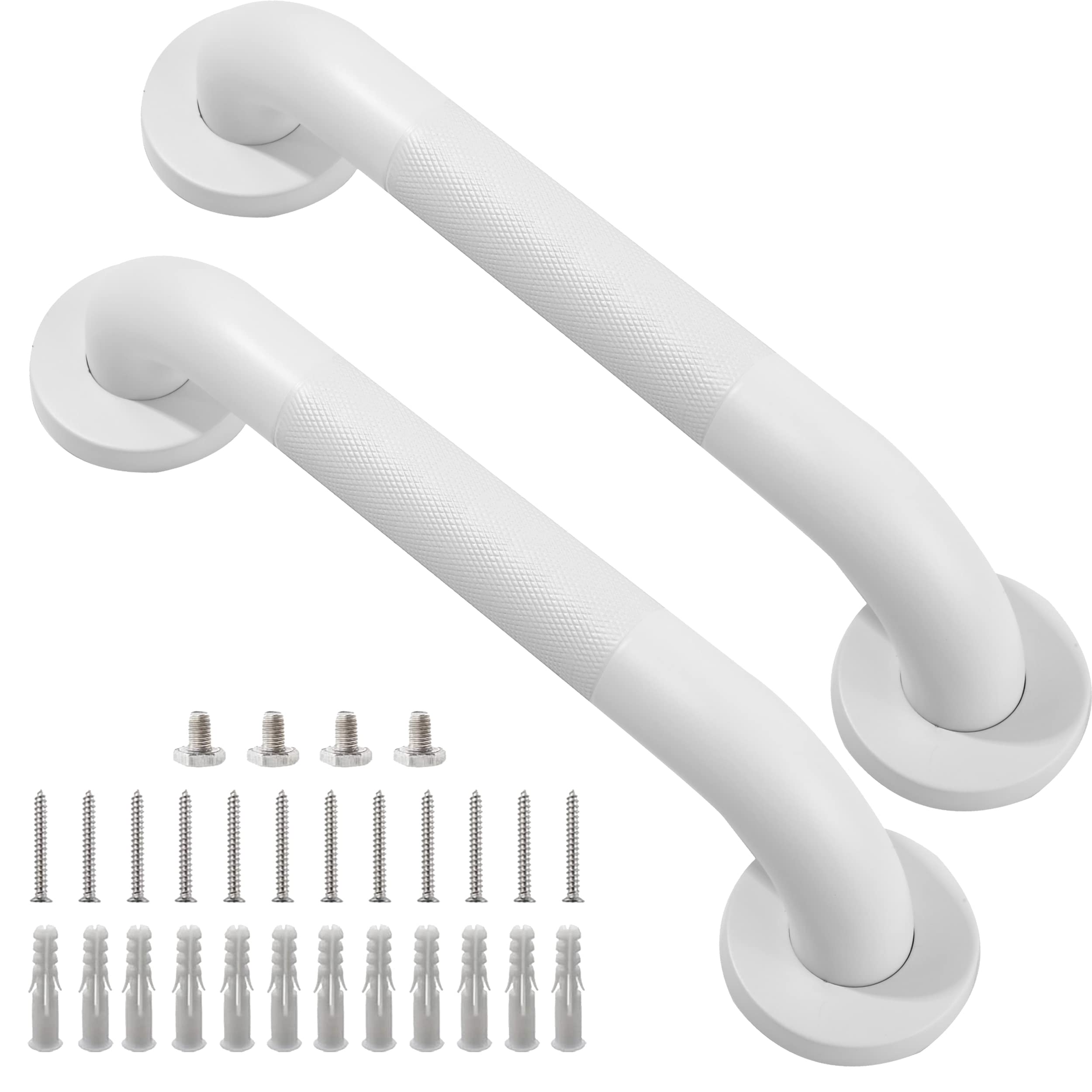 Shower Grab Bar, 2 Pack 12 Inch White Bathroom Grab Bar, 1.25" Diameter 304 Stainless Steel Anti-Slip Grab Bars for Bathtubs and Showers, Handicap Shower Grab Bar for Seniors Elderly