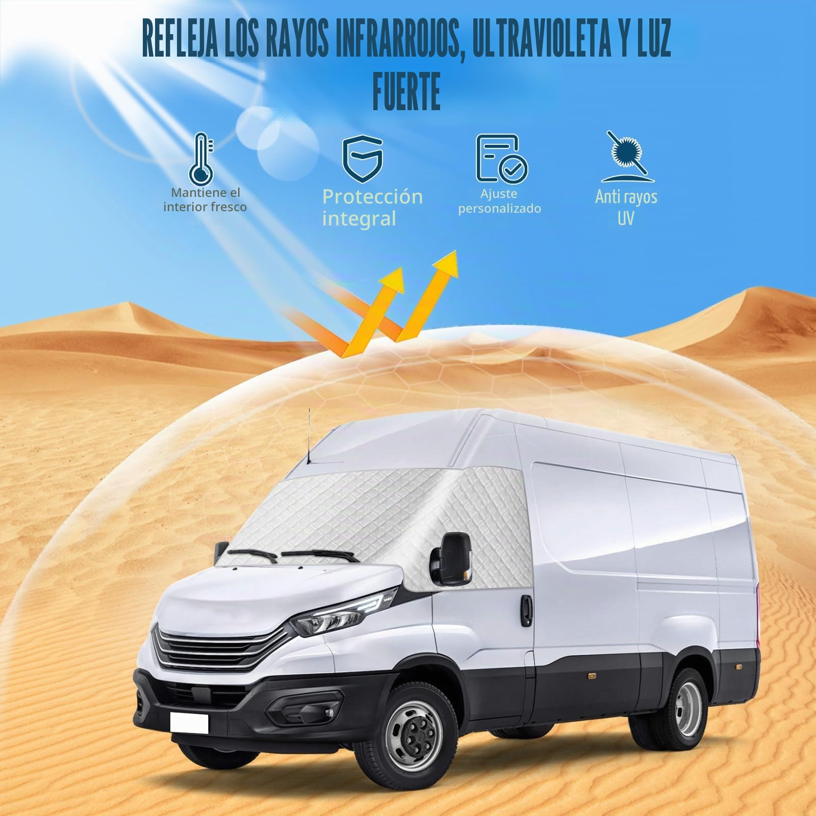 Cubierta de Parabrisas Delantero Reemplazo para Iveco Daily 2014-2025, Cubierta de la Pantalla Delantera de Coche, Protección Solar Impermeable, Película de Aluminio Plateado | Protector solar para parabrisas delantero, 2 capas de algodón, plegable, térmi