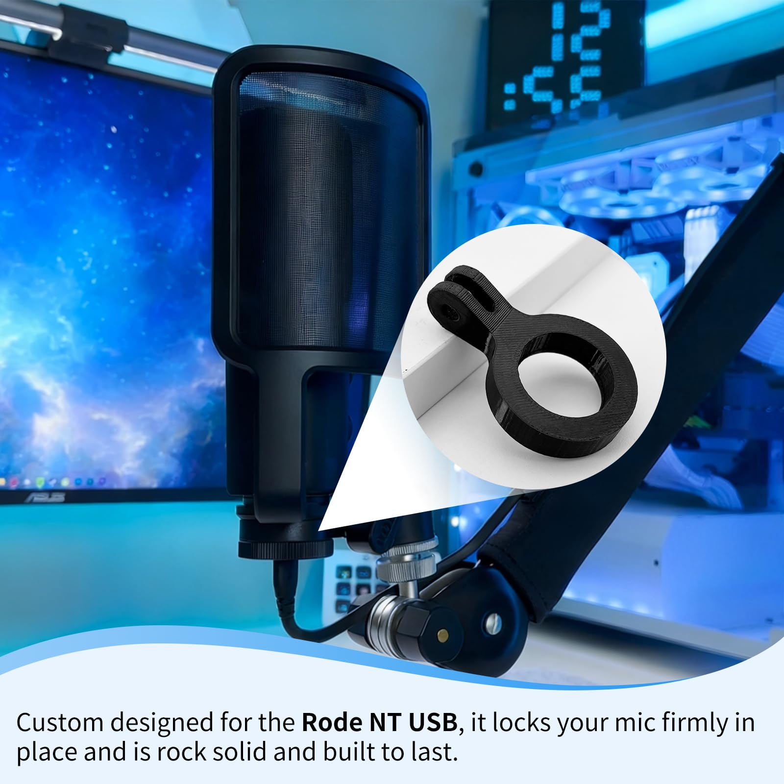 Pierścień mocujący do ramienia mikrofonowego Rode NT-USB - uchwyt mikrofonowy adapter zamiennik do Rode NT USB, akcesoria do Rode NT-USB uchwyt mikrofonu ramię galgenowe, stabilny mikrofon adapter