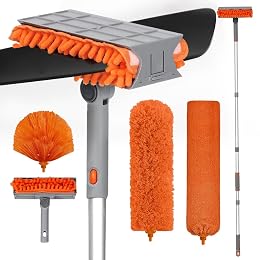Ceiling Fan Cleaner Duster with 72‘’ Extendable Long Handle Cleaning Duster Kit, Reusable Chenille & Microfiber Mop Head for High Ceiling Fan Blade Wall Blinds Cobweb
