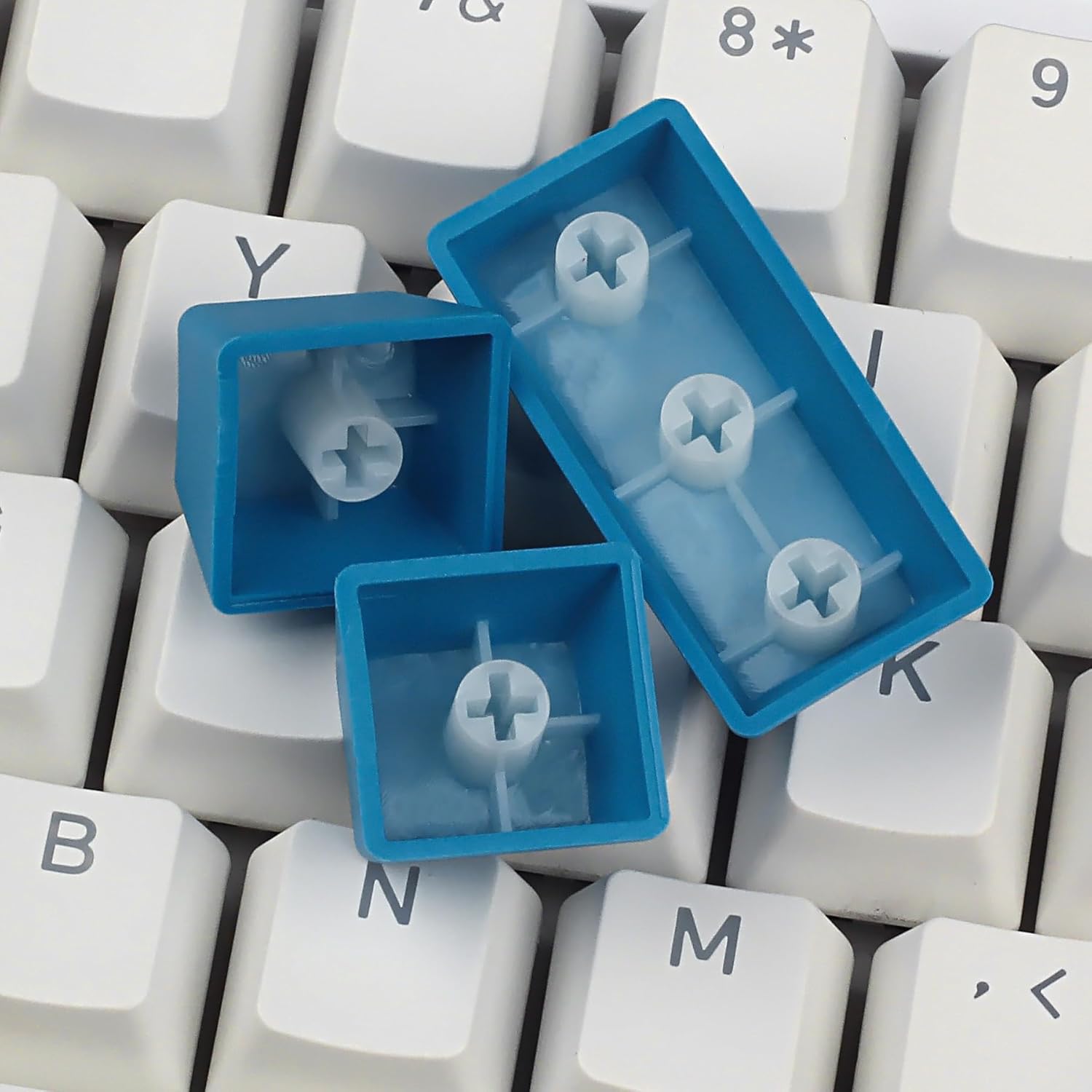 Happy Balls PBT Keycaps Backlit Cherry MX Keycap Set Doubleshot OEM Profile Translucent with Keycap Puller for US Layout 61 87 104 108 MX Switches Mechanical Keyboard (Blue White Combo)