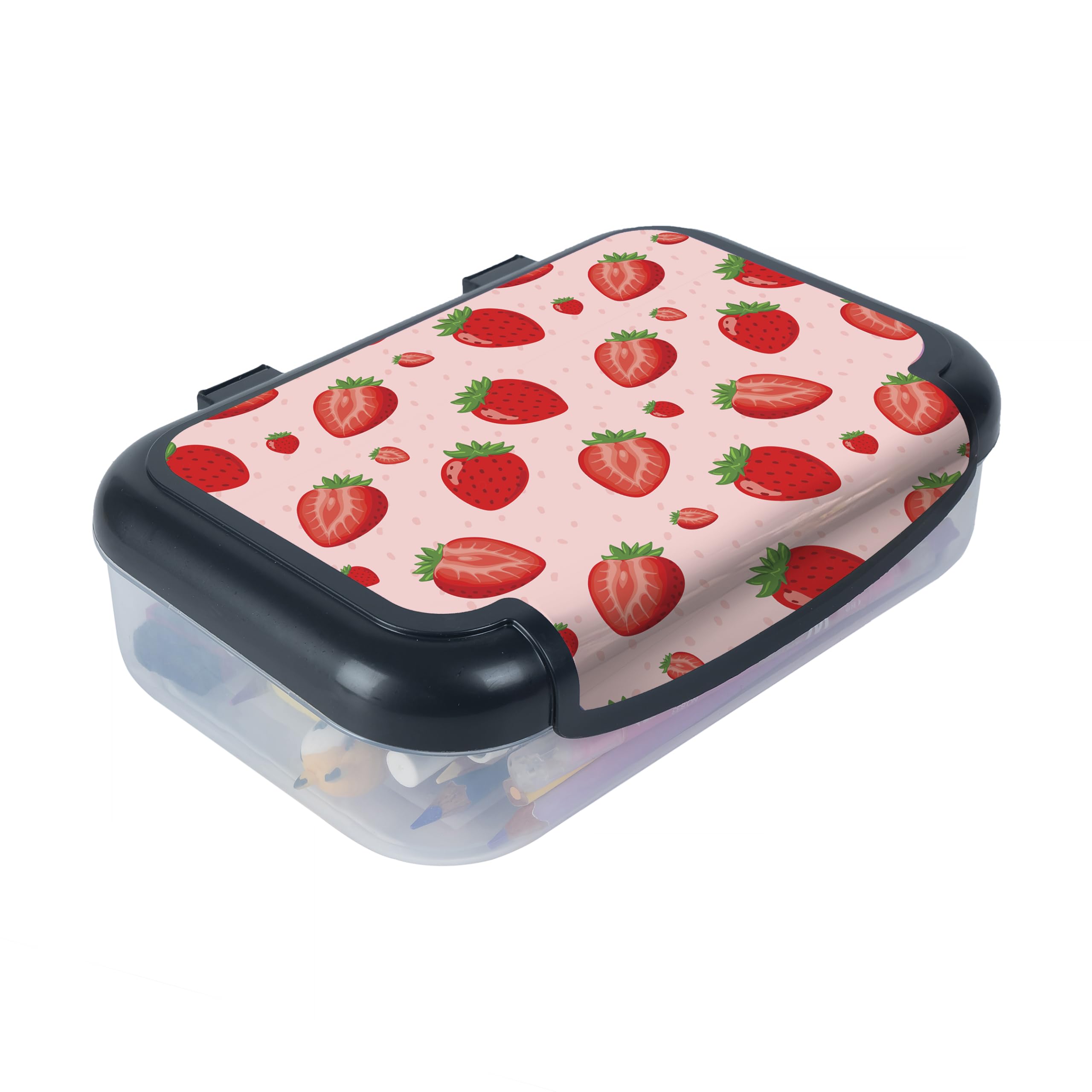 ZIPIT Recycled Plastic Pencil Box for Girls, Large Capacity Pencil Case for School, Durable Stationery Organizer Box, Strawberries
