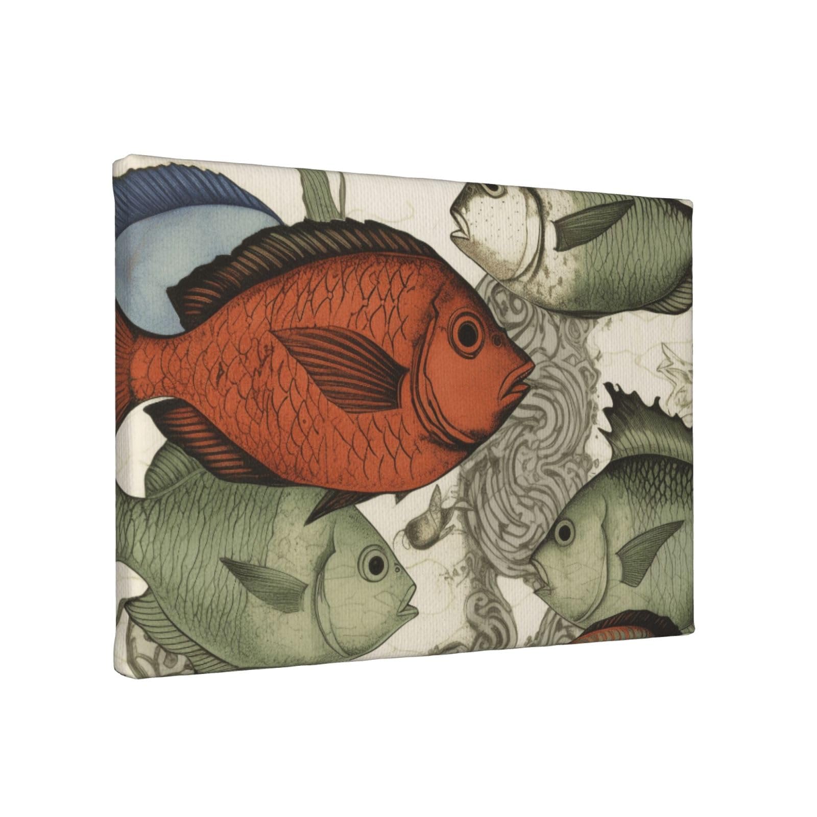 YKLJG Colored Fish Printed Wall Art Canvas Painting 30x20 CM Wooden Framed Picture Painting Artwork Prints for Bedroom Kitchen Home Office Decor