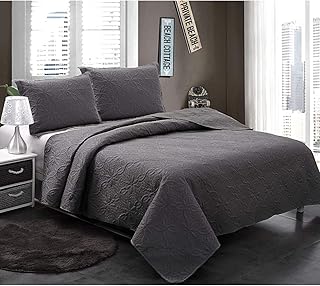 JML Quilts Queen Size, Bedspread Coverlet Set - 3 Piece Reversible, Soft, Wrinkle Resistant, Lightweight Bed Quilt for Spring and Summer, Dark Grey (Includes 1 Quilt, 2 Shams)