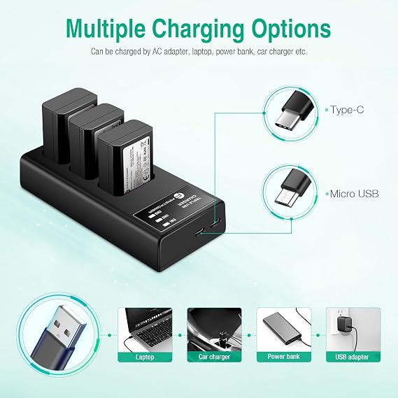FirstPower NP-FW50 Battery 3-Pack and Triple Slot Charger for Sony