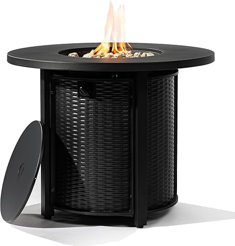 Miniatura 68 de Mesa para fogata de propano de 28 pulgadas, mesa de fuego de 50,000 BTU con tapa de acero, patas grandes, rocas de laval, pozo de fuego seguro