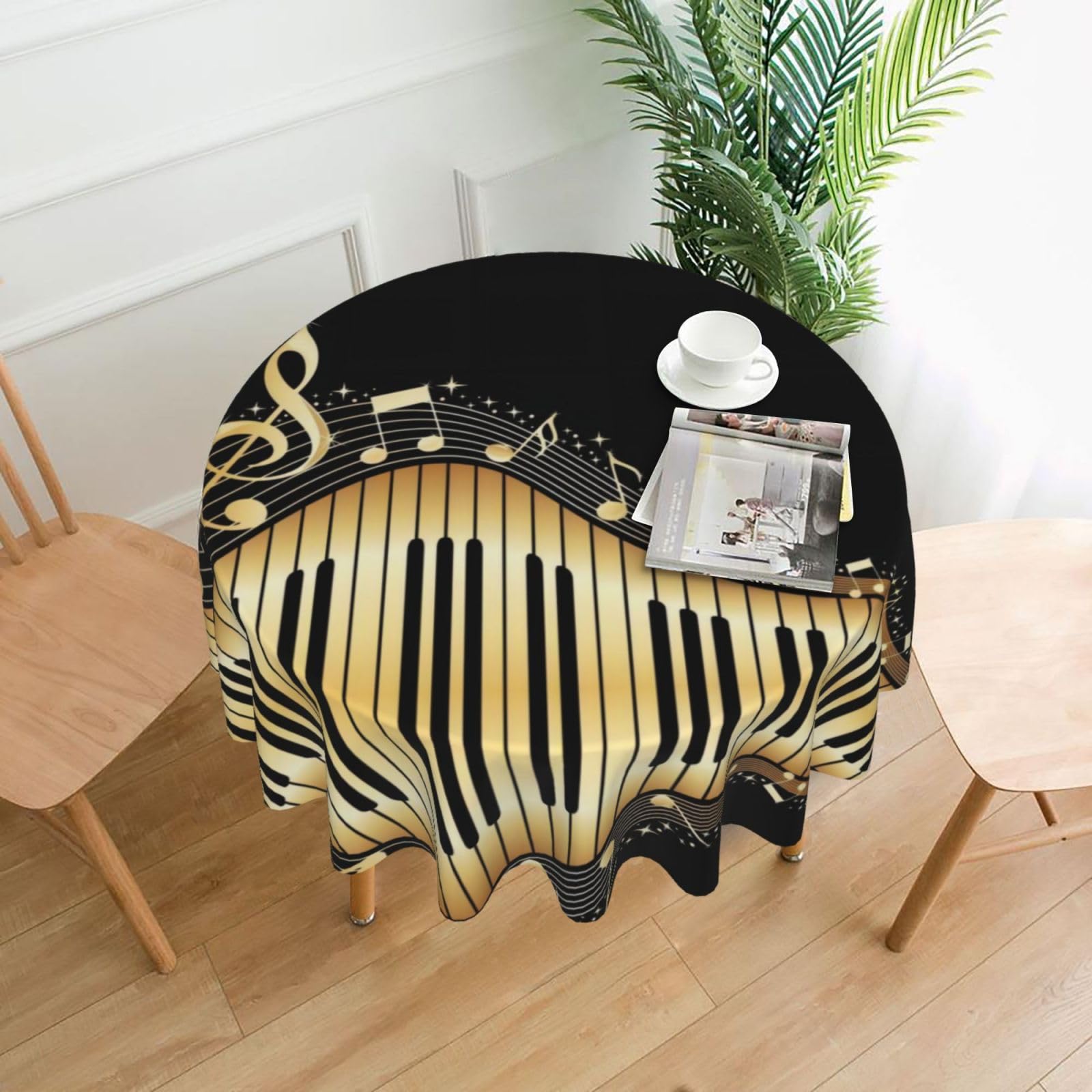 YYHWHJDE Music Prints Round Decorative Tablecloth 60in – Elevate Your Dining Experience with This Stunning Table Throw for Parties & Everyday Use