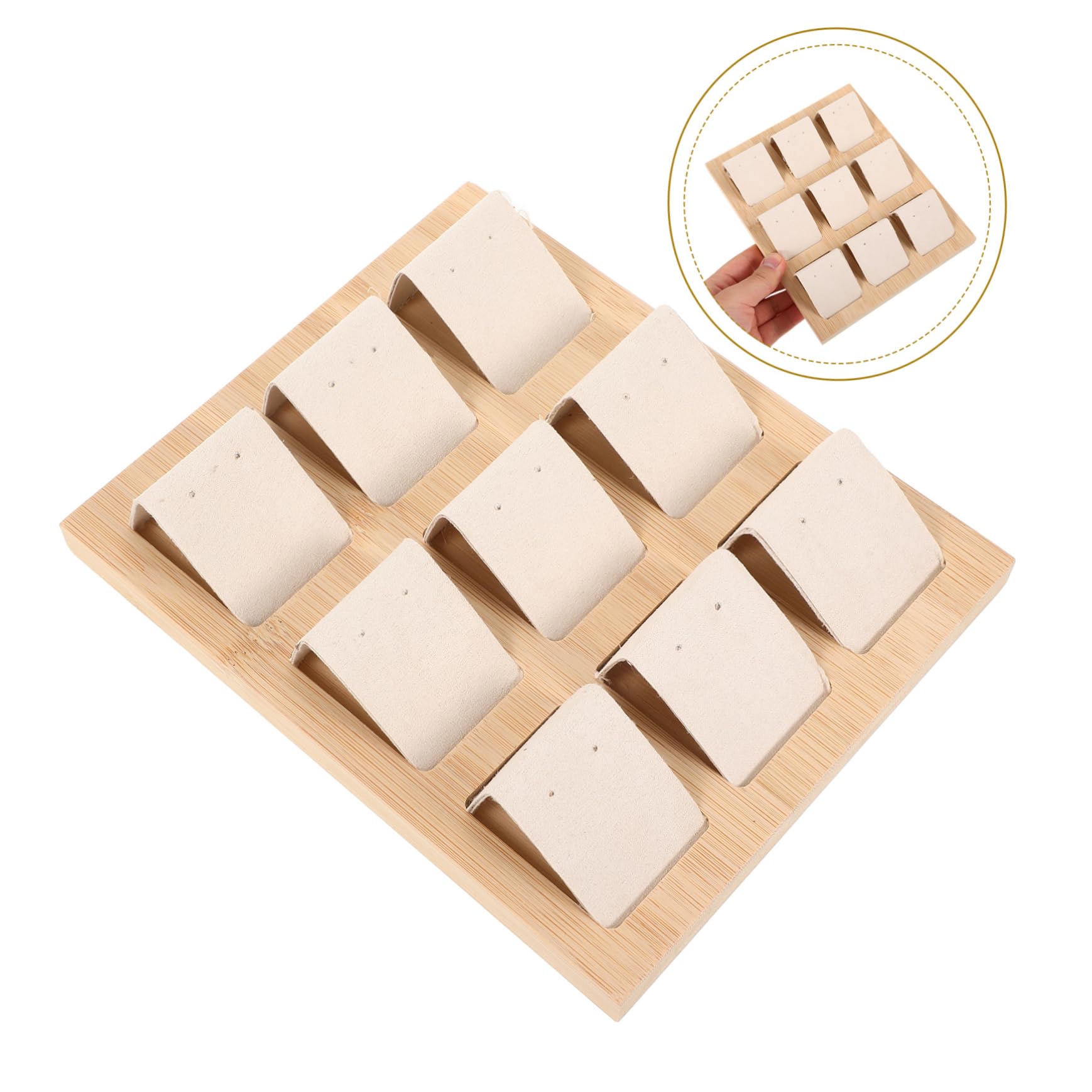 Espositore per Orecchini in Bambù, Vassoio Beige da Tavolo 9 Posti, Supporto per Gioielli, per Esposizione in Negozio e Fotografia