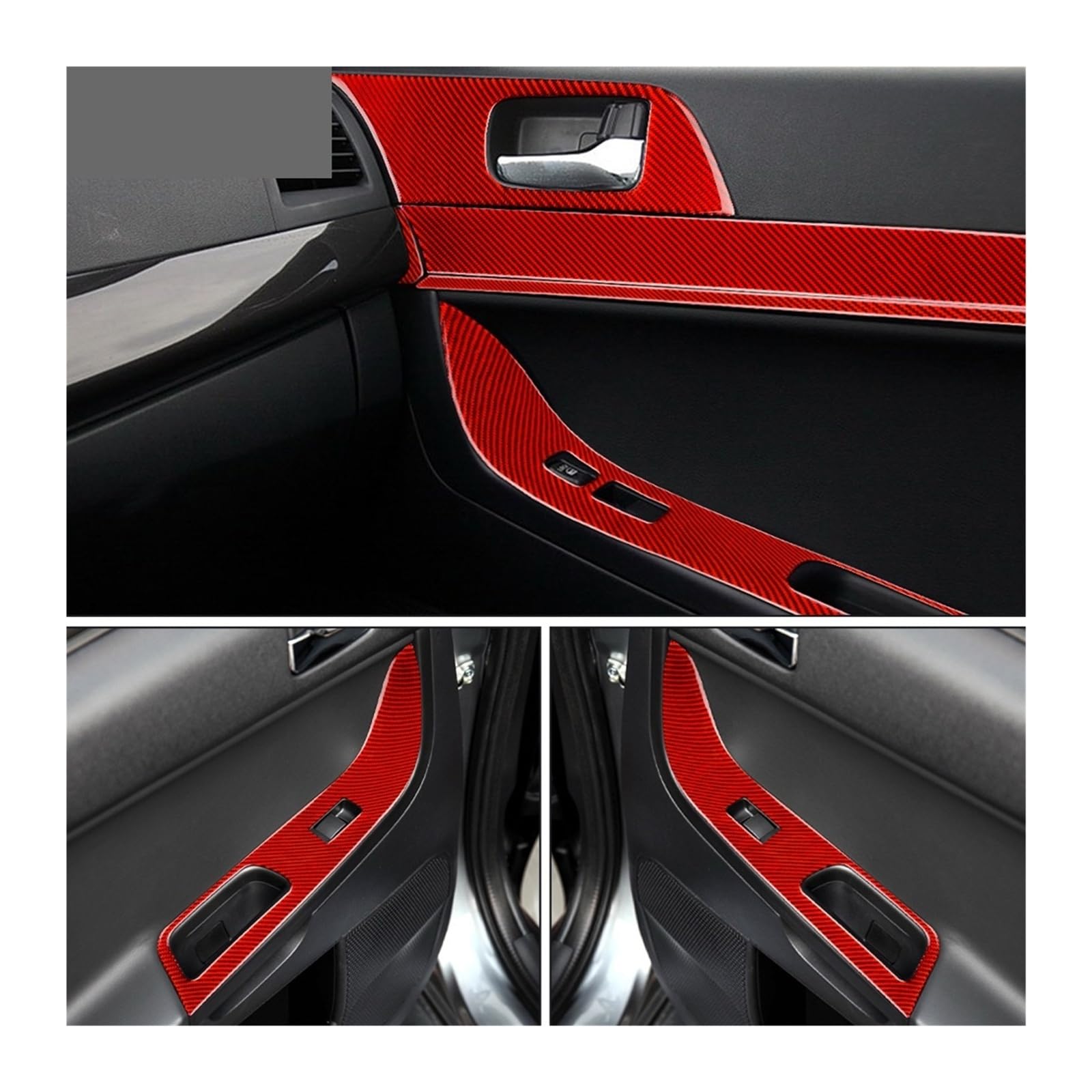 Fit For M-I-T-S-U-B-I-S-H-I Lancer 2008 2009 2010 2011 2012 2013 2014 2015 Car Door Window Switch Panel Trim Sticker Real Soft Carbon Fiber(Car Door Trim A)
