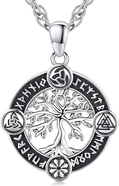 ViKing Necklace 925 Sterling Sliver Viking Tree of Life Pendant Necklace Viking Jewellery for Men Women With Stainless Steel Chain 55 cm