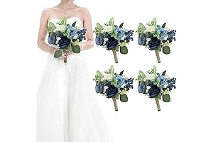 Set of 4 Bridesmaid Bouquets for Wedding: Enchanting Azure Bouquets for a Dusty Blue Soiree