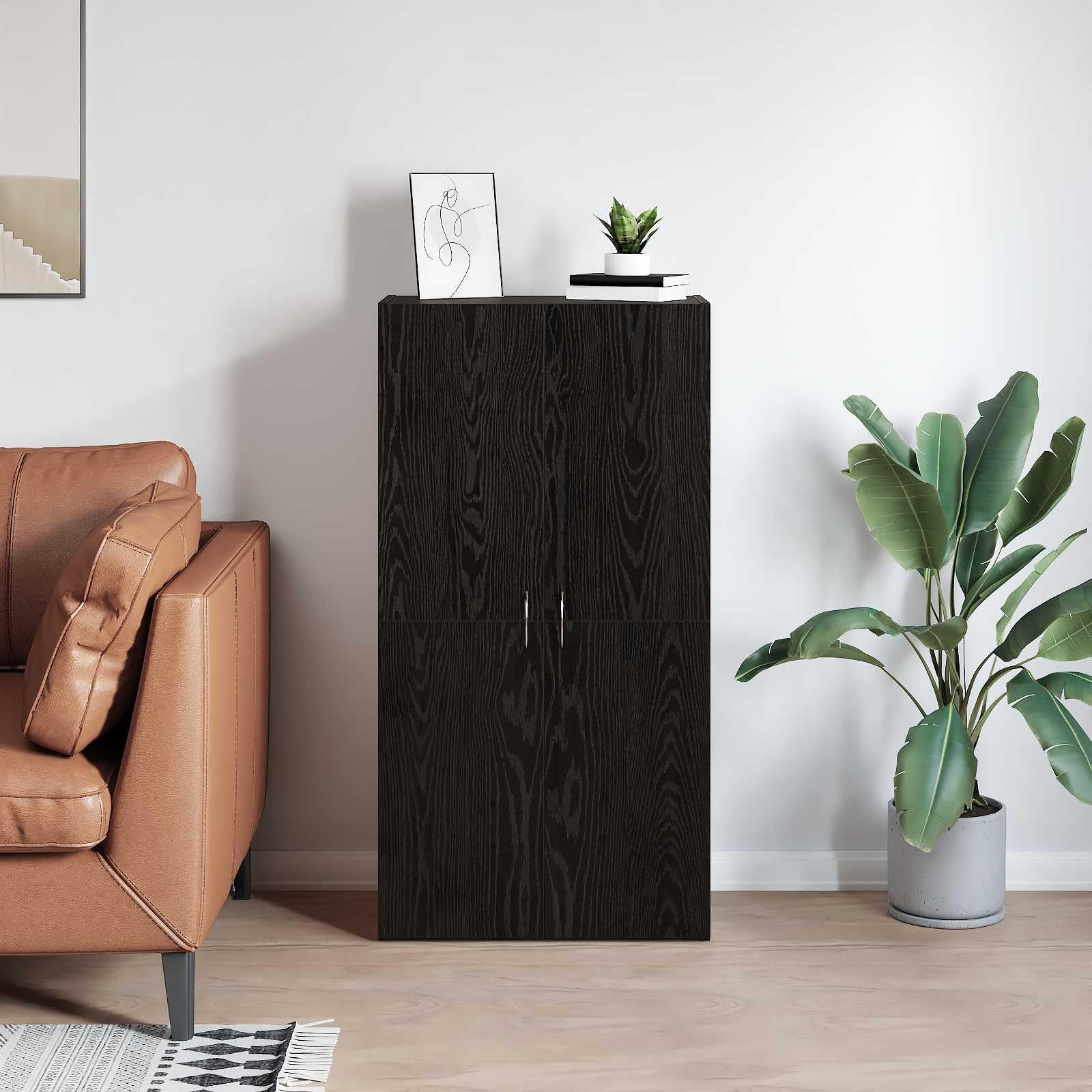 Büroschrank Schwarze Eiche 60 x 32 x 115 cm Holzwerkstoff mit abschließbarer Tür und Regalböden für effiziente Büroorganisation, ideal für Homeoffice und Arbeitszimmer