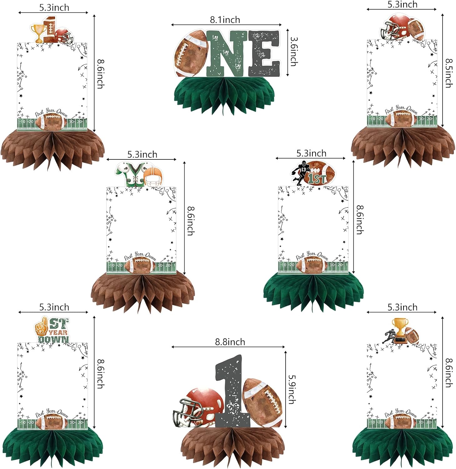 First Year Down Birthday Party Decorations, Football Birthday Party Decorations Honeycomb Centerpieces for Table, Football Photo Table Party Supplies for First Birthday Decorations for Boys