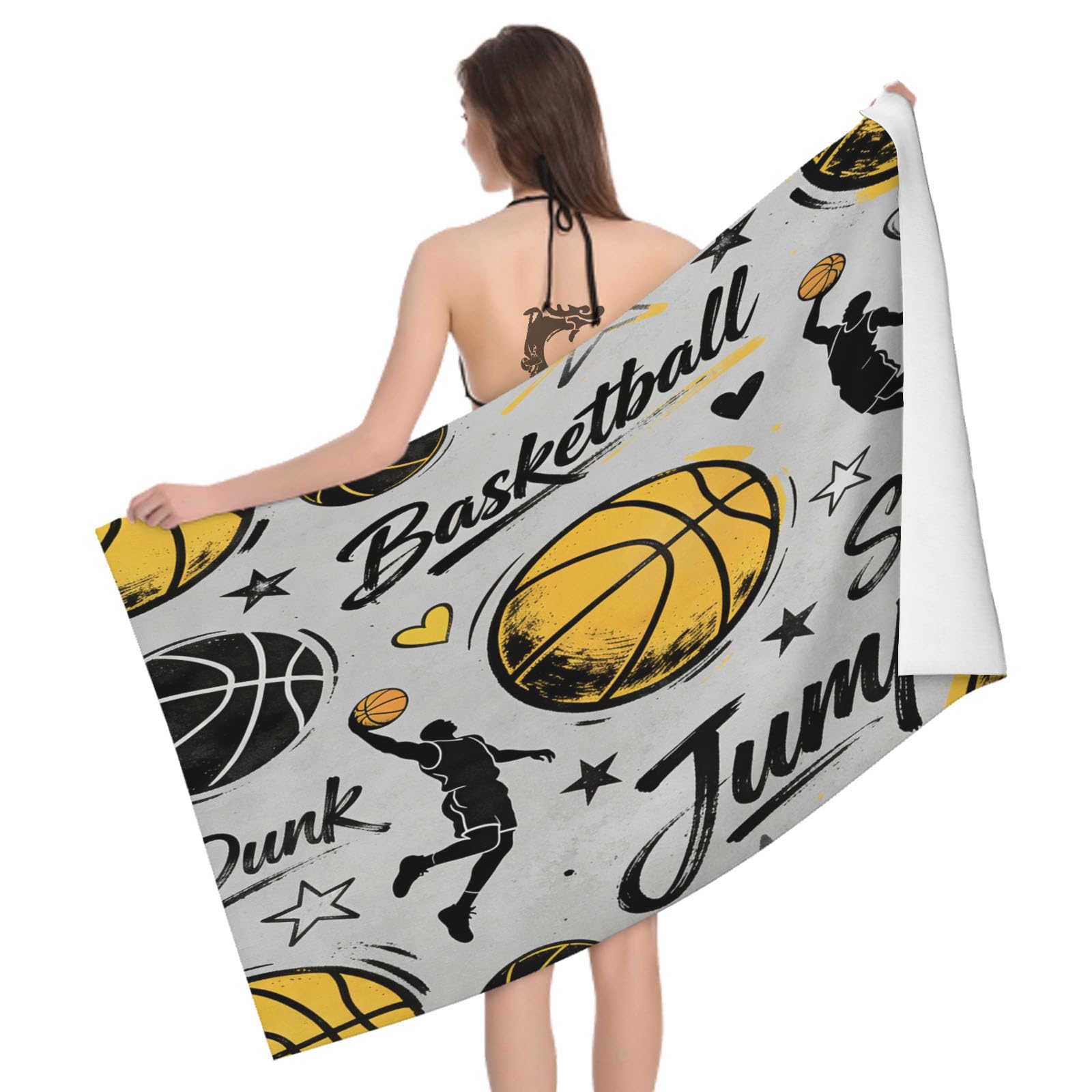 Leichong 3D Basketball Beach Towel Microfiber Soft Quick Dry for Adults, Cartoon Bath Towel Lightweight Soft Absorbent for Travel Swimming Pool Sports, 75 x 150 cm