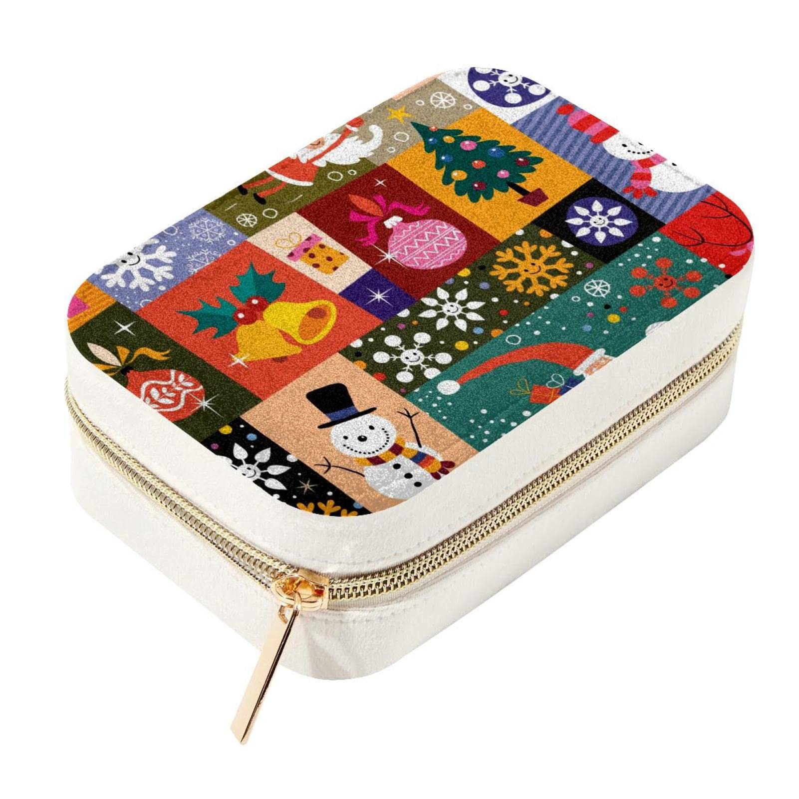 Boîte à bijoux de voyage en velours motif Noël pour bagues