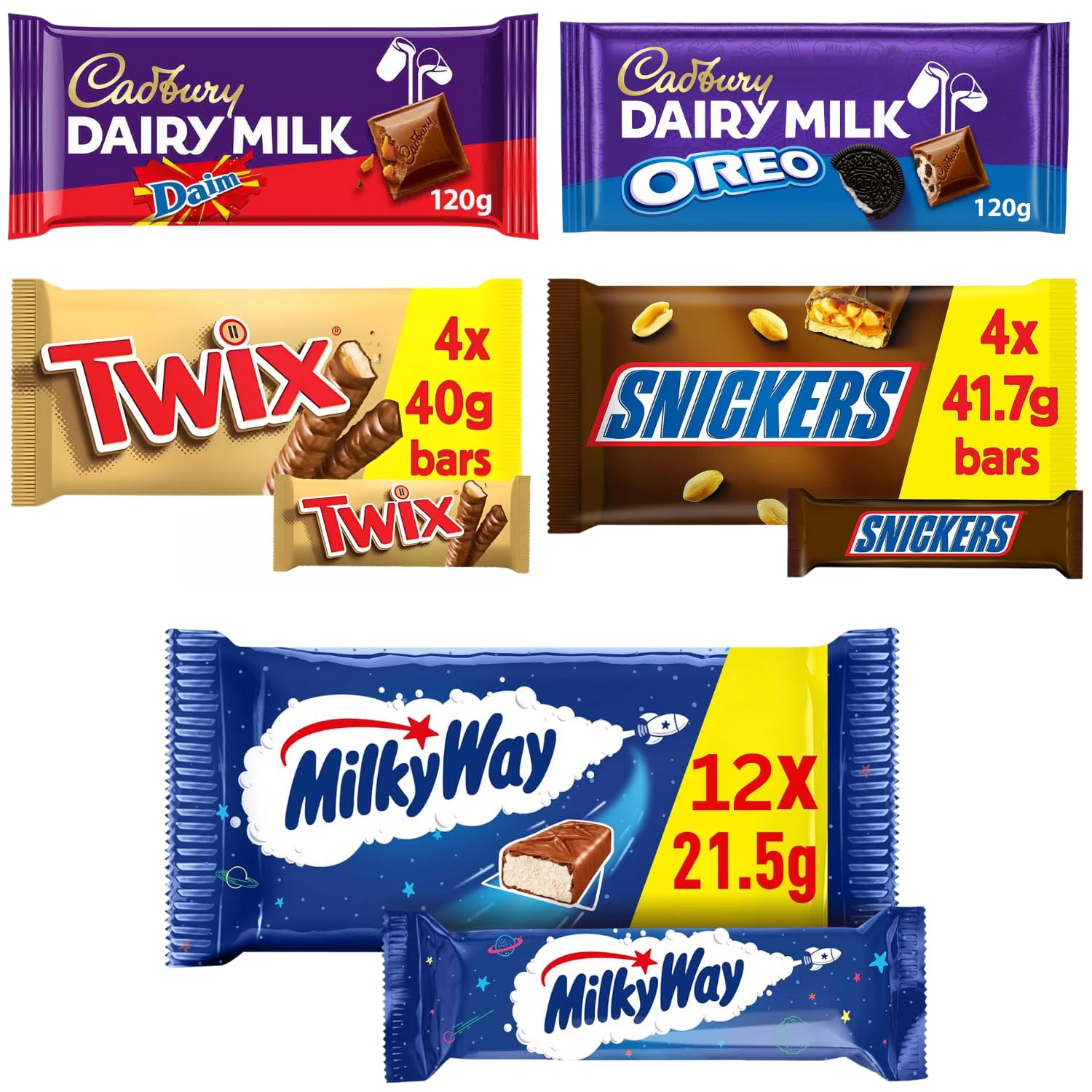 Chocolate Bars Bundle Hamper Mix & Match | Cadbury Dairy Milk Chocolate Bars Daim Oreo | Twix Chocolate Snack Bar with Biscuit & Caramel | Milky Way | Snickers | Christmas Halloween Sweets Gift