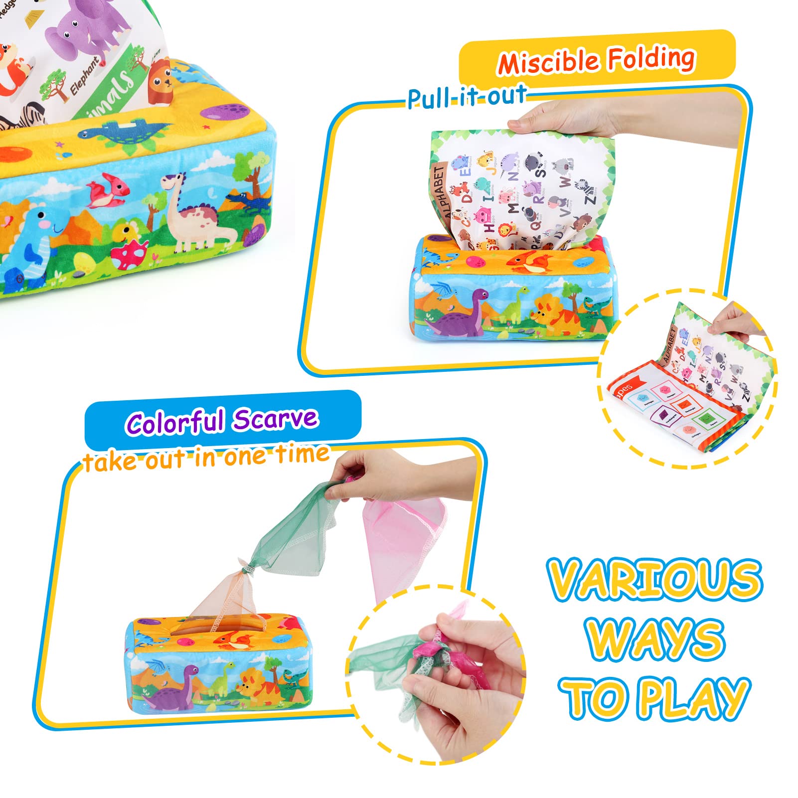 Giocattolo Montessori Scatola Dei Fazzoletti - Sensoriale Per Bambini 6-12 Mesi, Con Sciarpe Colorate - Foto 2