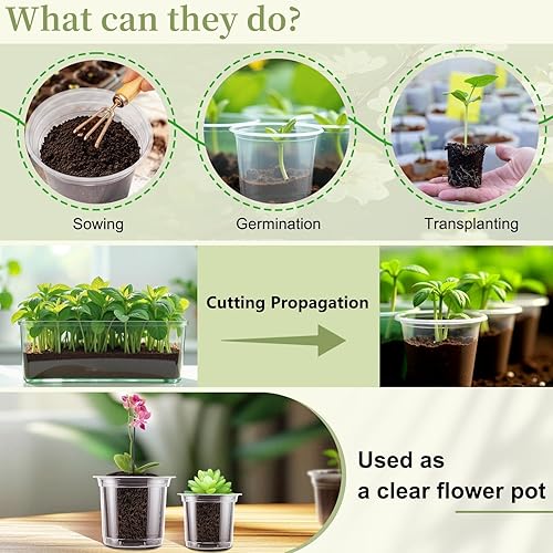 Miniatura 4 de 12 macetas transparentes de plástico de 543.5 pulgadas con agujeros de drenaje, pequeñas bandejas de inicio de semillas para plántulas con 15