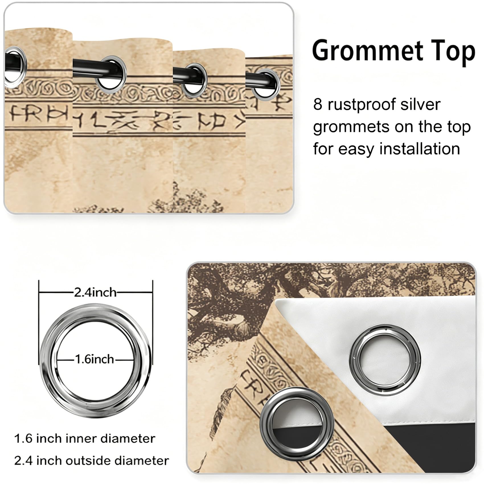 Generisch Wikinger Keltisch Vorhänge Blickdicht, Baum des Lebens Gardinen mit Ösen für Wohnzimmer Schlafzimmer, Thermovorhang Kälteschutz Fenster 2er Set H 183 x B 117 - Sd&K357