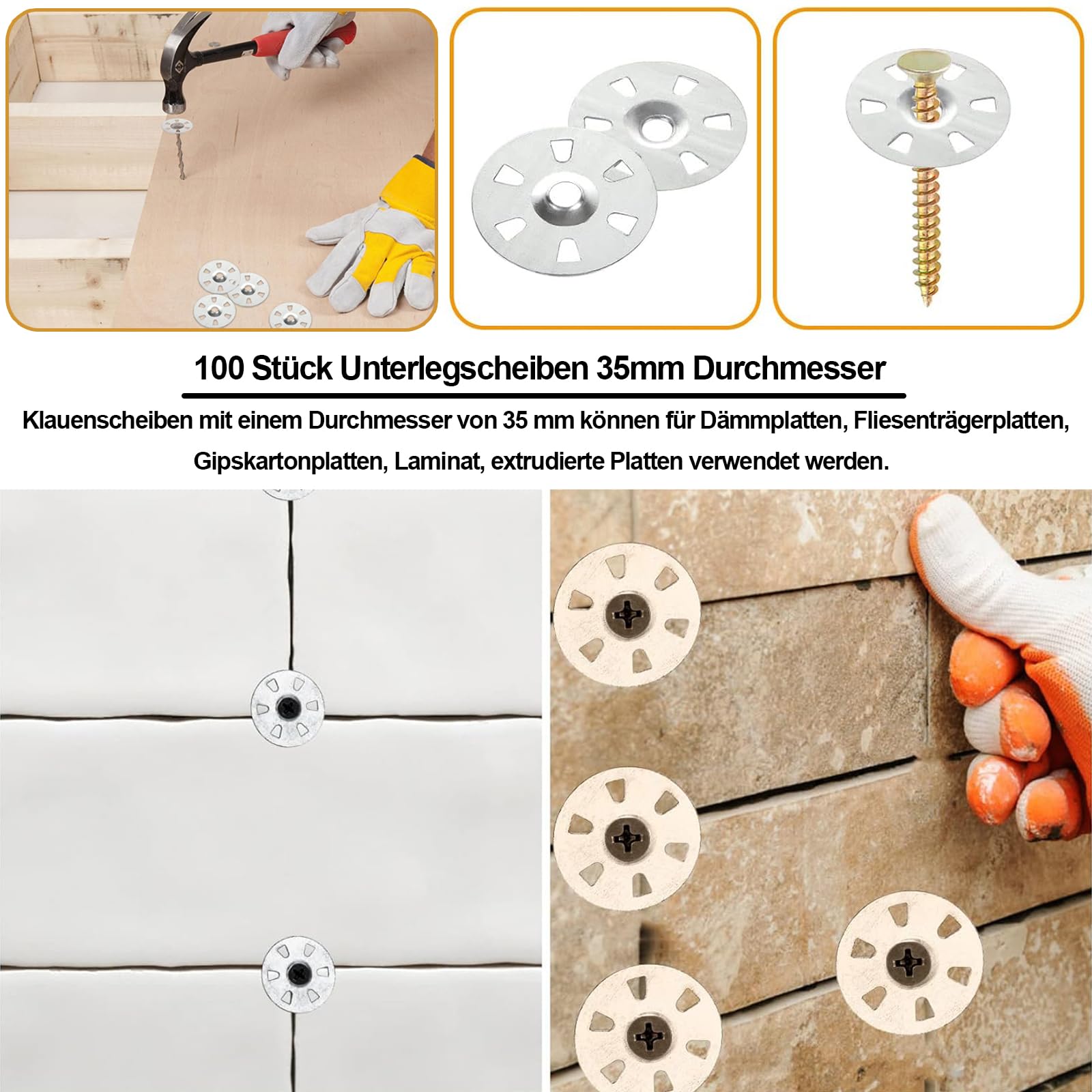 100 Stuks Sluitringen – 35 Mm Diameter, Verzinkt Staal, Voor Isolatieplaten, Tegeldragers En Composietplaten
