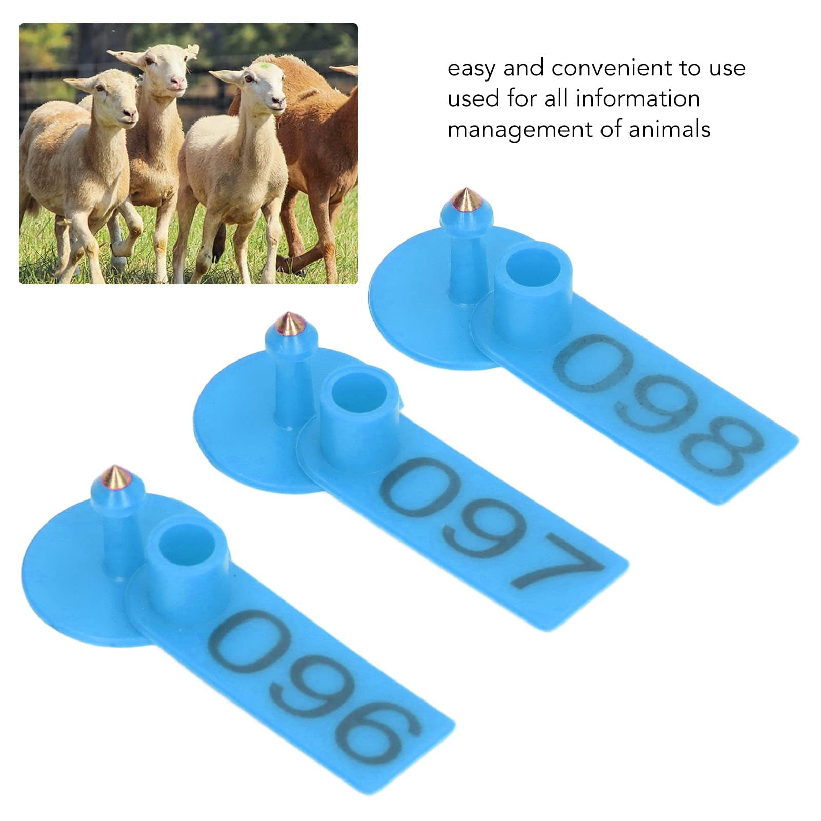 Numbered Goat Ear Tags, 100PCS 001-100 Number Plastic Livestock Ear Tags with 100PCS Ear Tag Pins Farm Animal Identification Ear Tag for Cow Cattle (Blue)