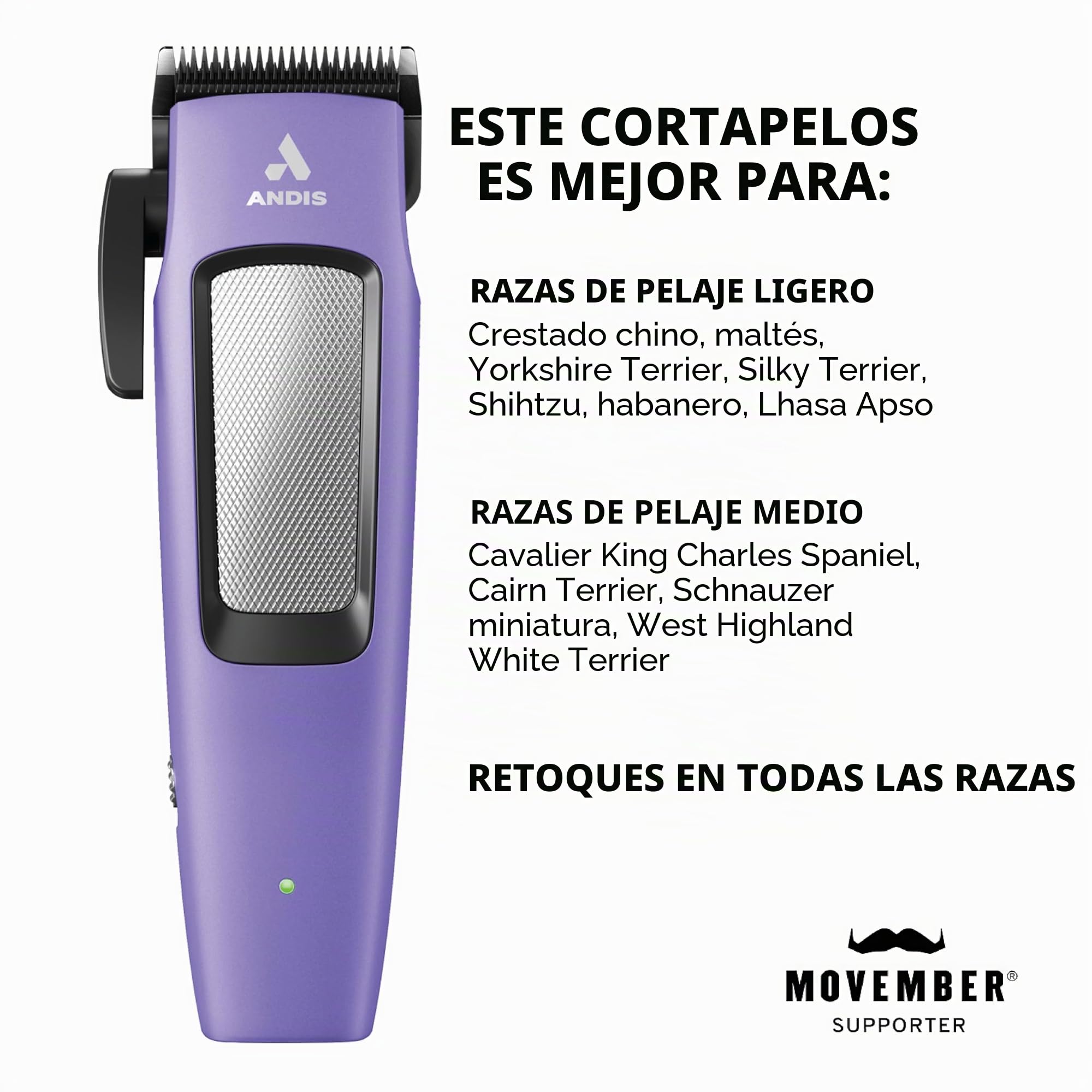 Andis Easy Clip 560017 - Cortapelos inalámbricos para perros con hoja ajustable II, kit de 10 piezas, batería de iones de litio, morado, 560017