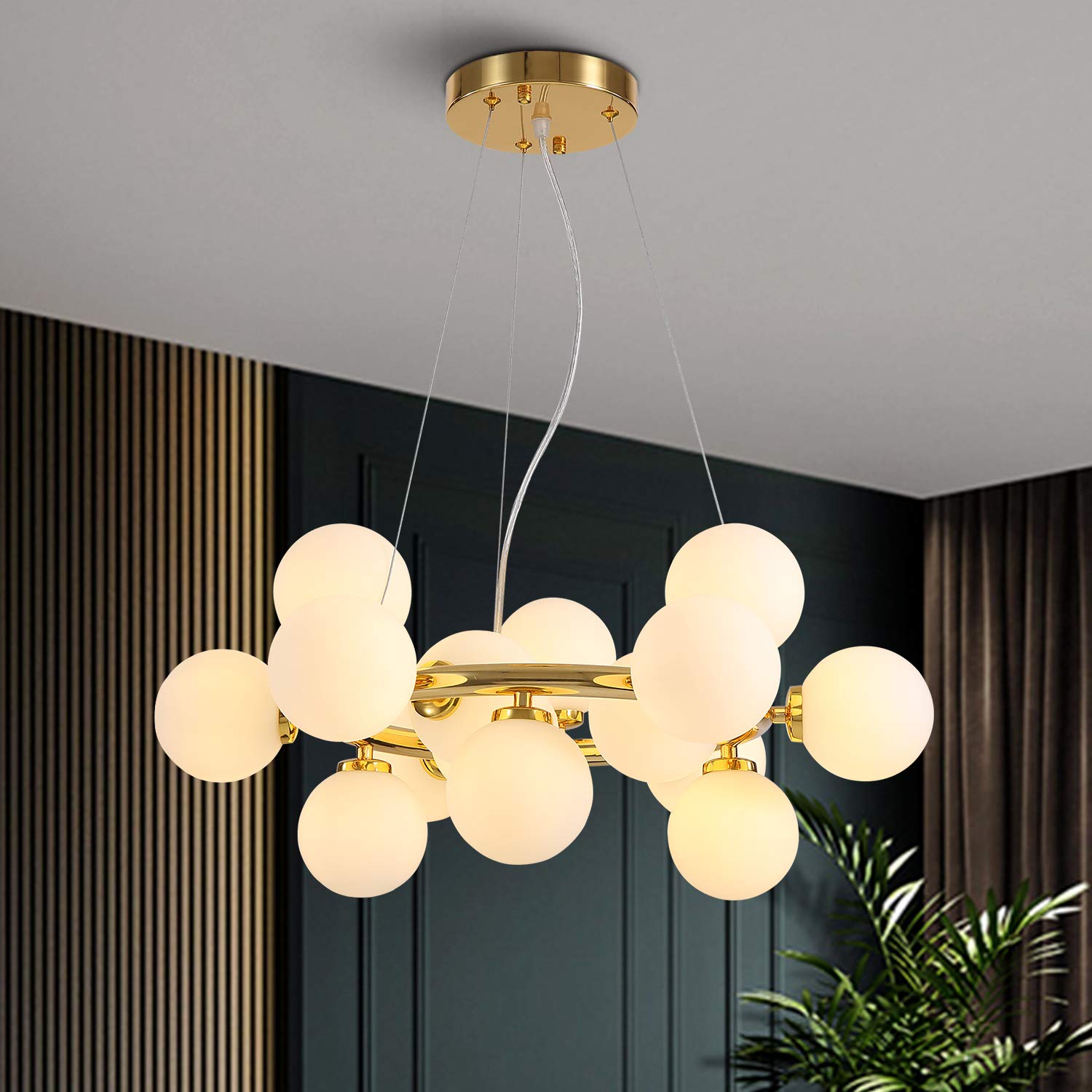 Buy NOXARTE Gold Round Chandelier White Globe Glass Pendant Light