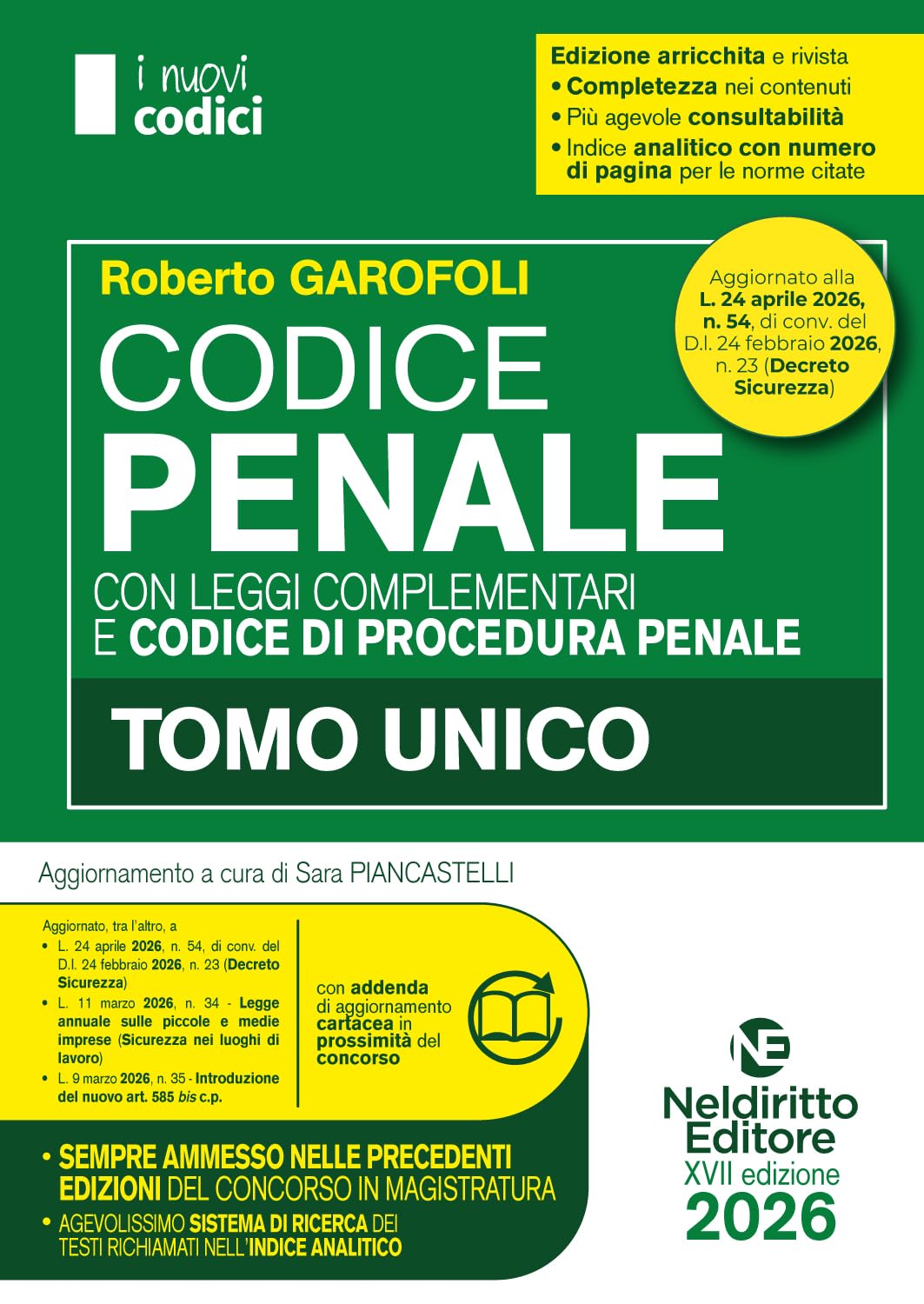Codice penale e di procedura penale 2026 normativo per il concorso in magistratura aggiornato al D.L. Sicurezza