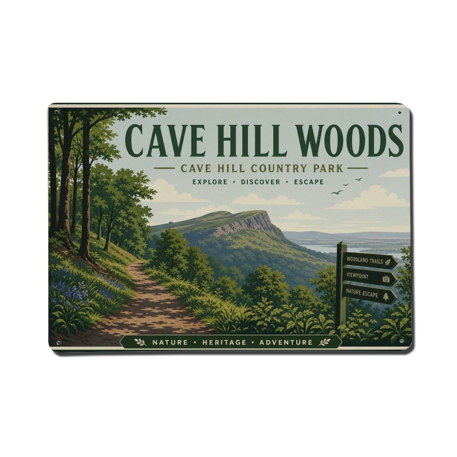 Fyrn Style Metal Tin Sign Vintage Travel Cave Hill Belfast Country Park Woodland 1