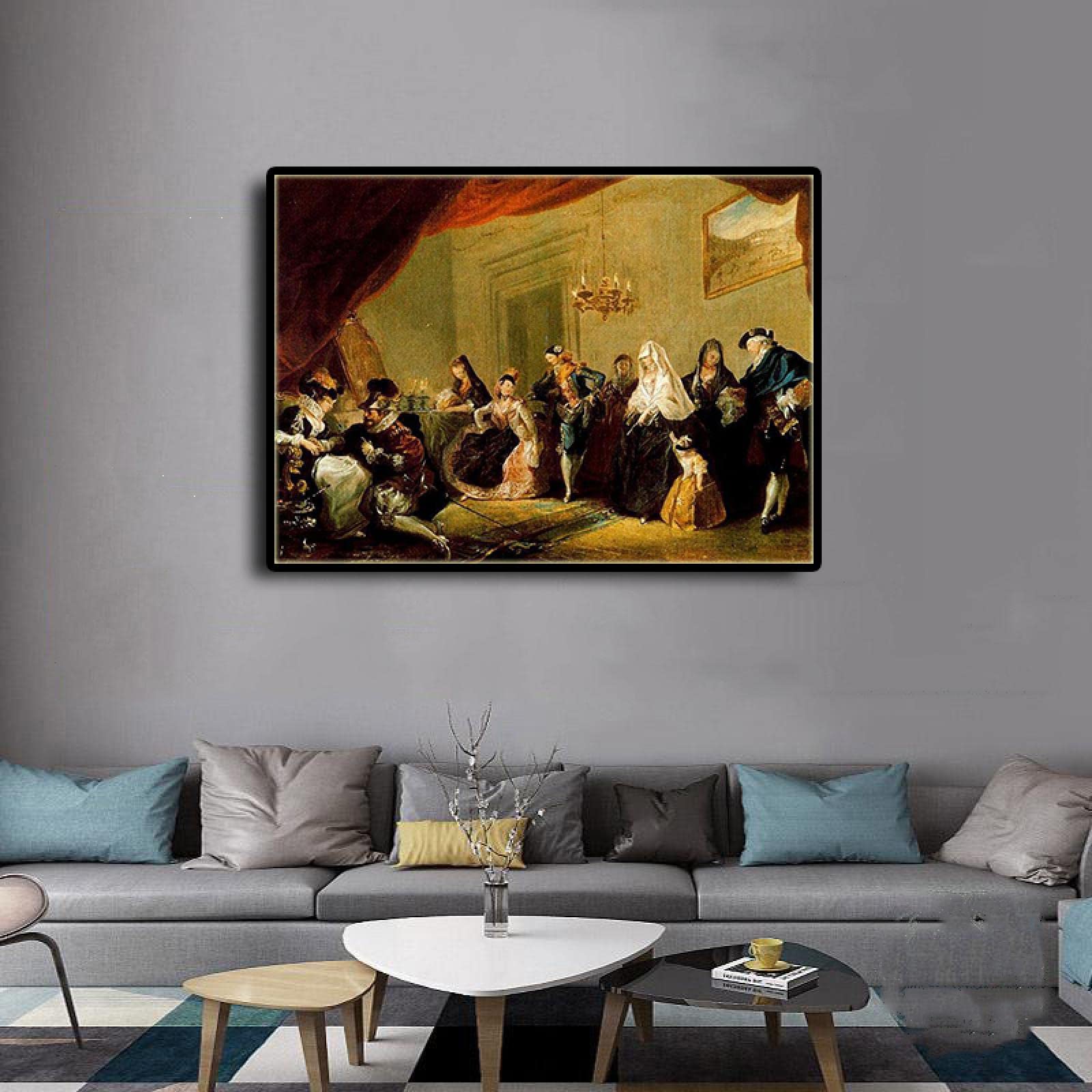 HEIMAO Impresiones en lienzo rococó. Obra Luis Paret y Alcázar. Ensayo de una obra de arte de comedia Cuadros de pintura para sala de estar 40x60cm Marco negro